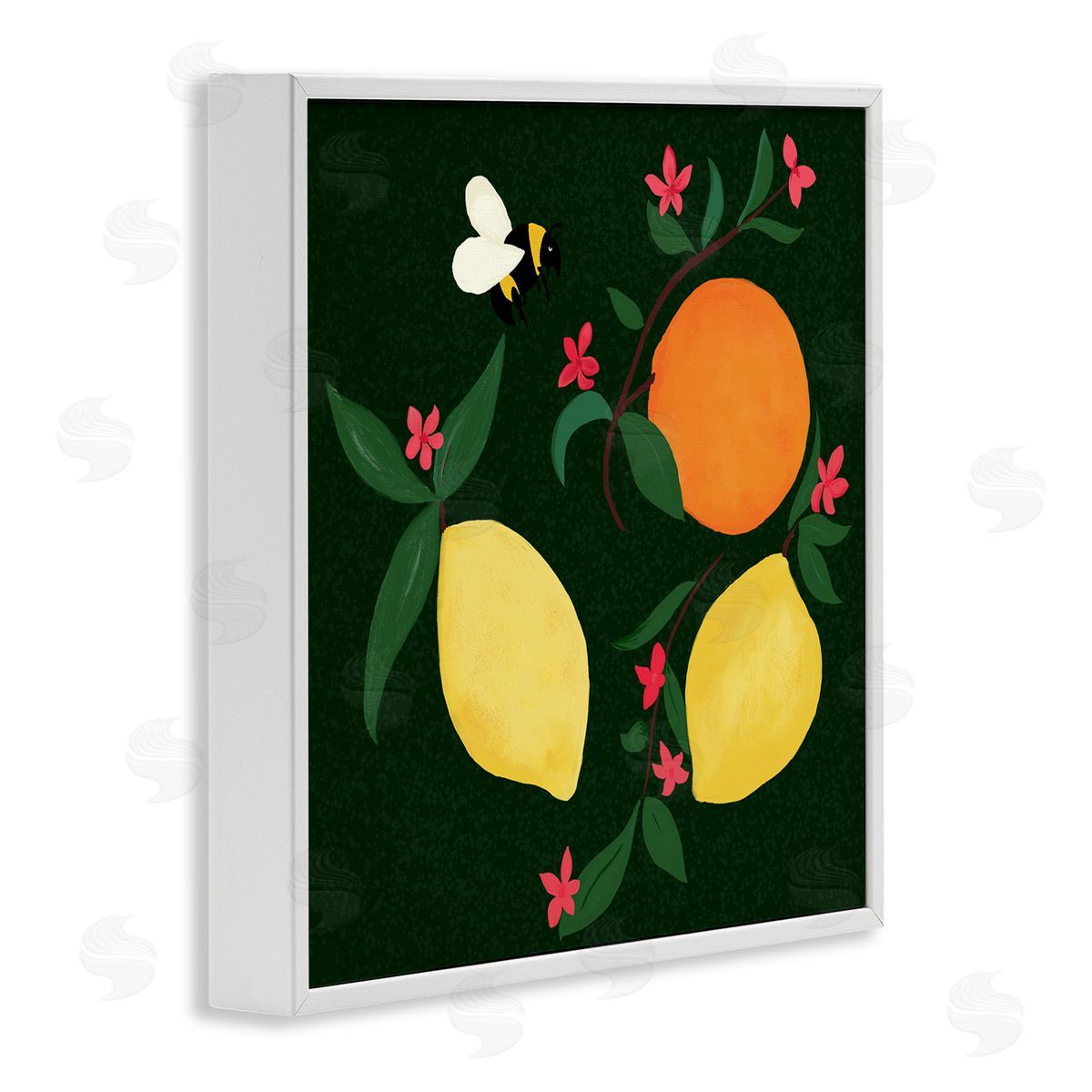 Citrus & Bumble Bee White Frame Print Wall Art, Home Decor by Michelle Ingari Designs