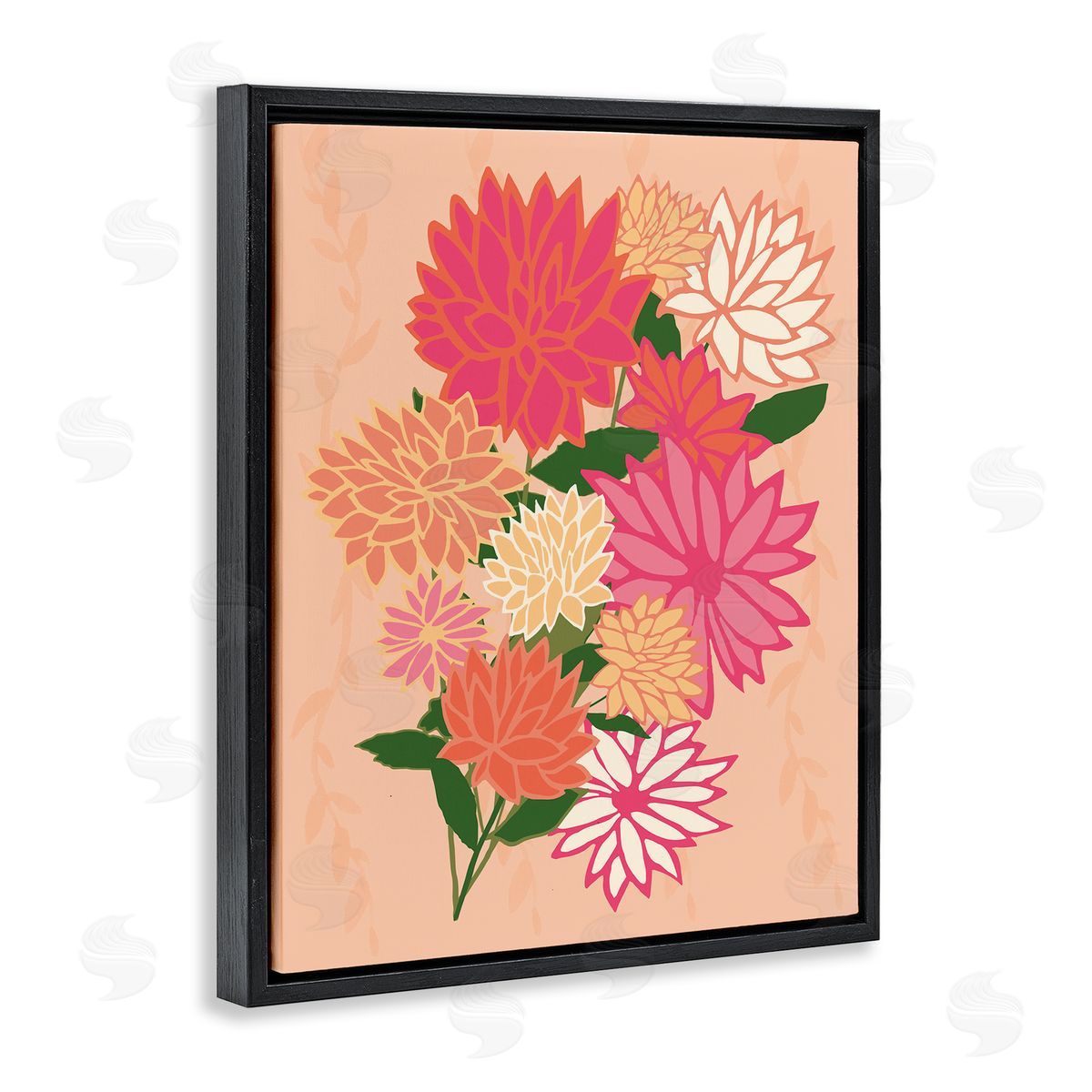 Dahlia Petal Outlines Black Floating Frame Canvas Wall Art, Home Decor by Michelle Ingari Designs