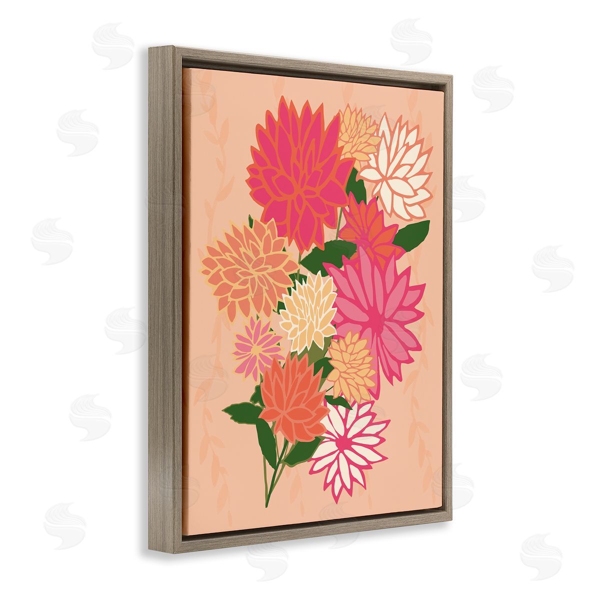 Dahlia Petal Outlines Brown Floating Frame Canvas Wall Art, Home Decor by Michelle Ingari Designs