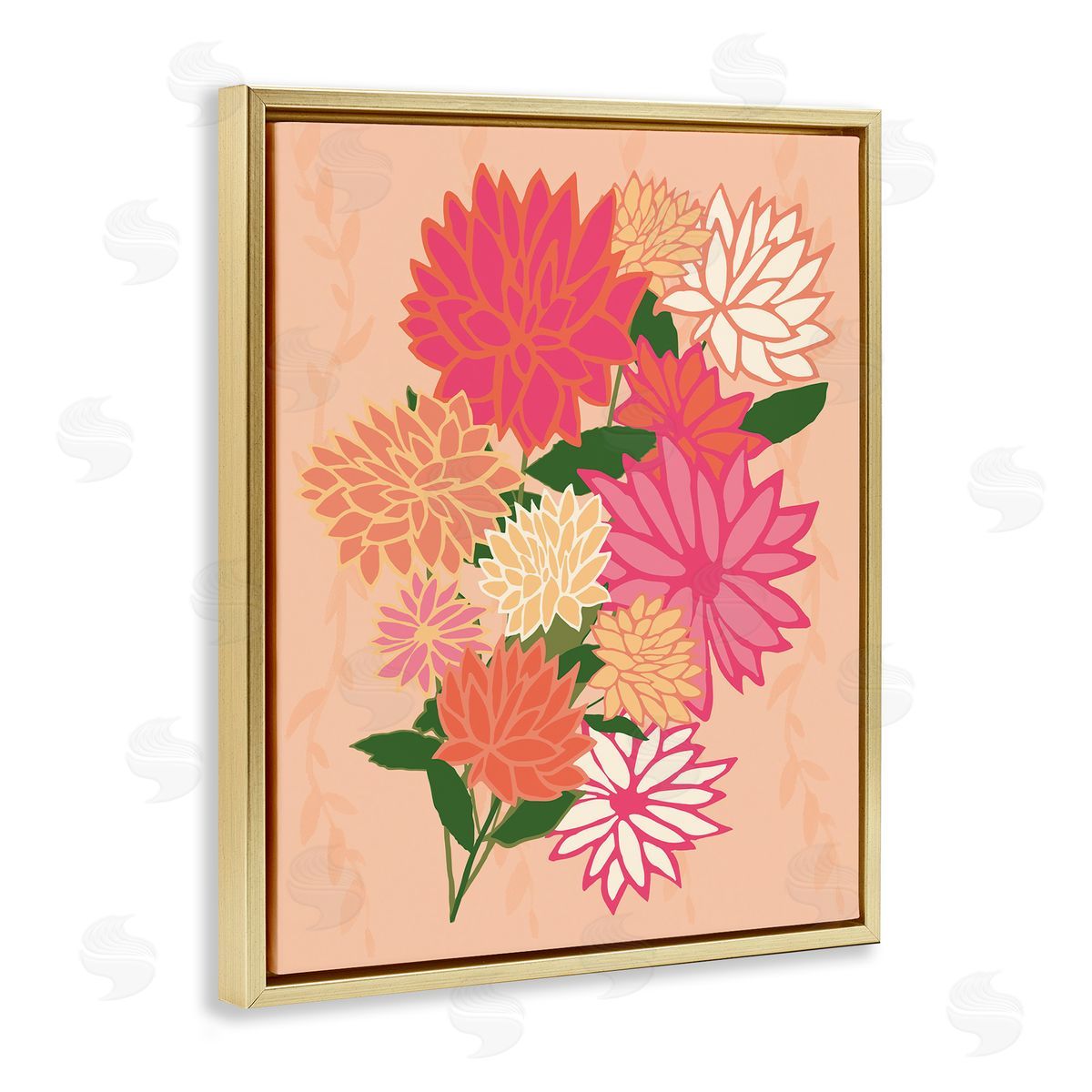 Dahlia Petal Outlines Gold Floating Frame Canvas Wall Art, Home Decor by Michelle Ingari Designs