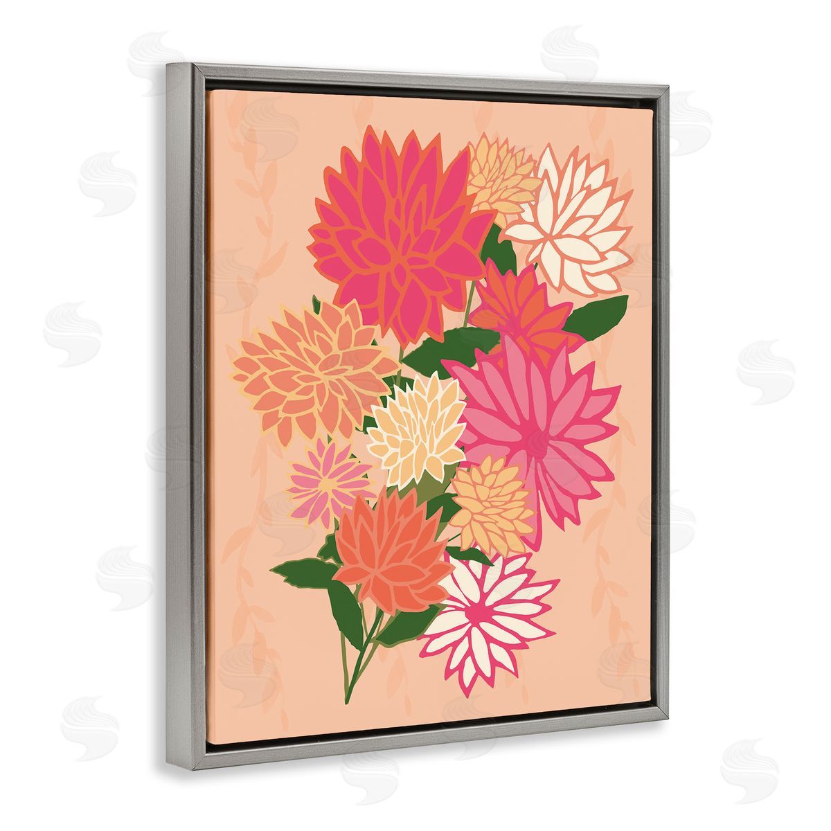 Dahlia Petal Outlines Grey Floating Frame Canvas Wall Art, Home Decor by Michelle Ingari Designs