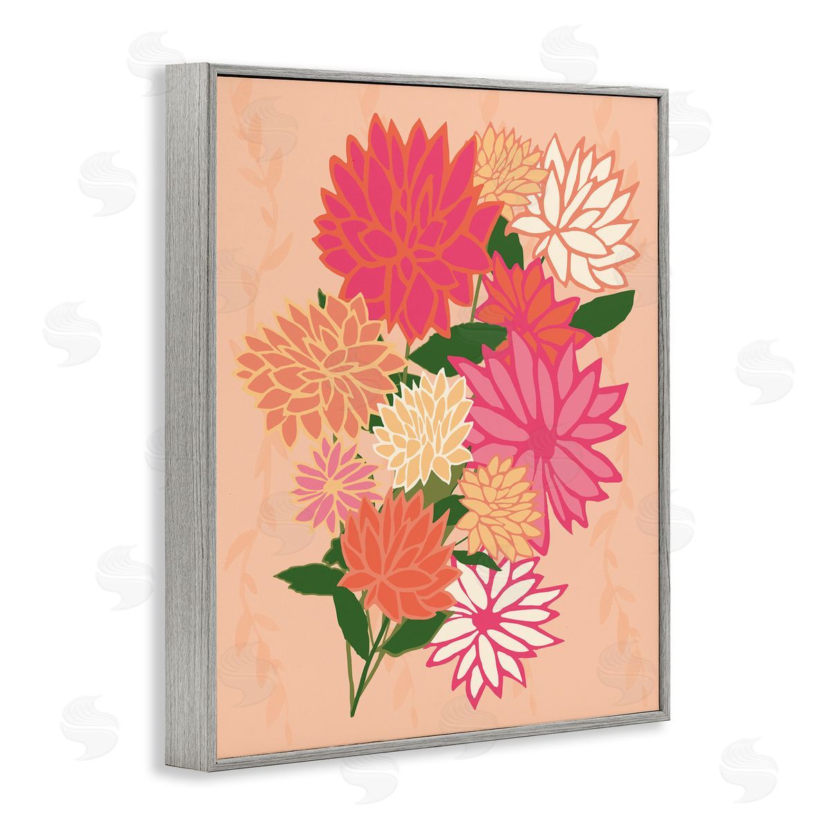 Dahlia Petal Outlines Grey Frame Print Wall Art, Home Decor by Michelle Ingari Designs