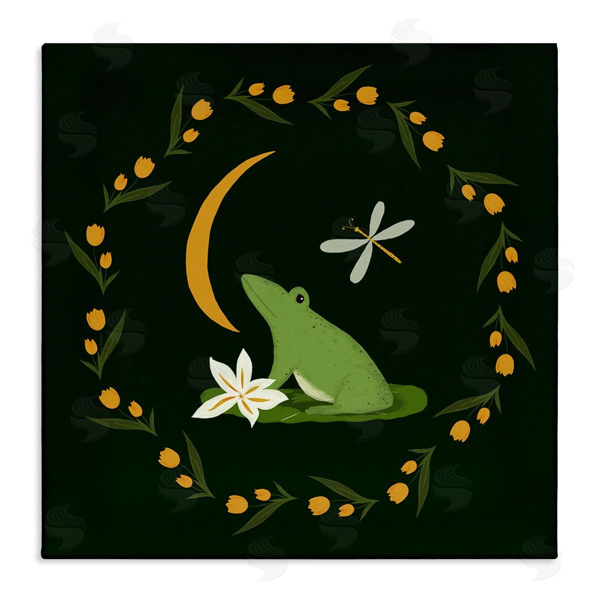 Frog & Moon Garland Canvas Wall Art, Home Decor by Michelle Ingari Designs