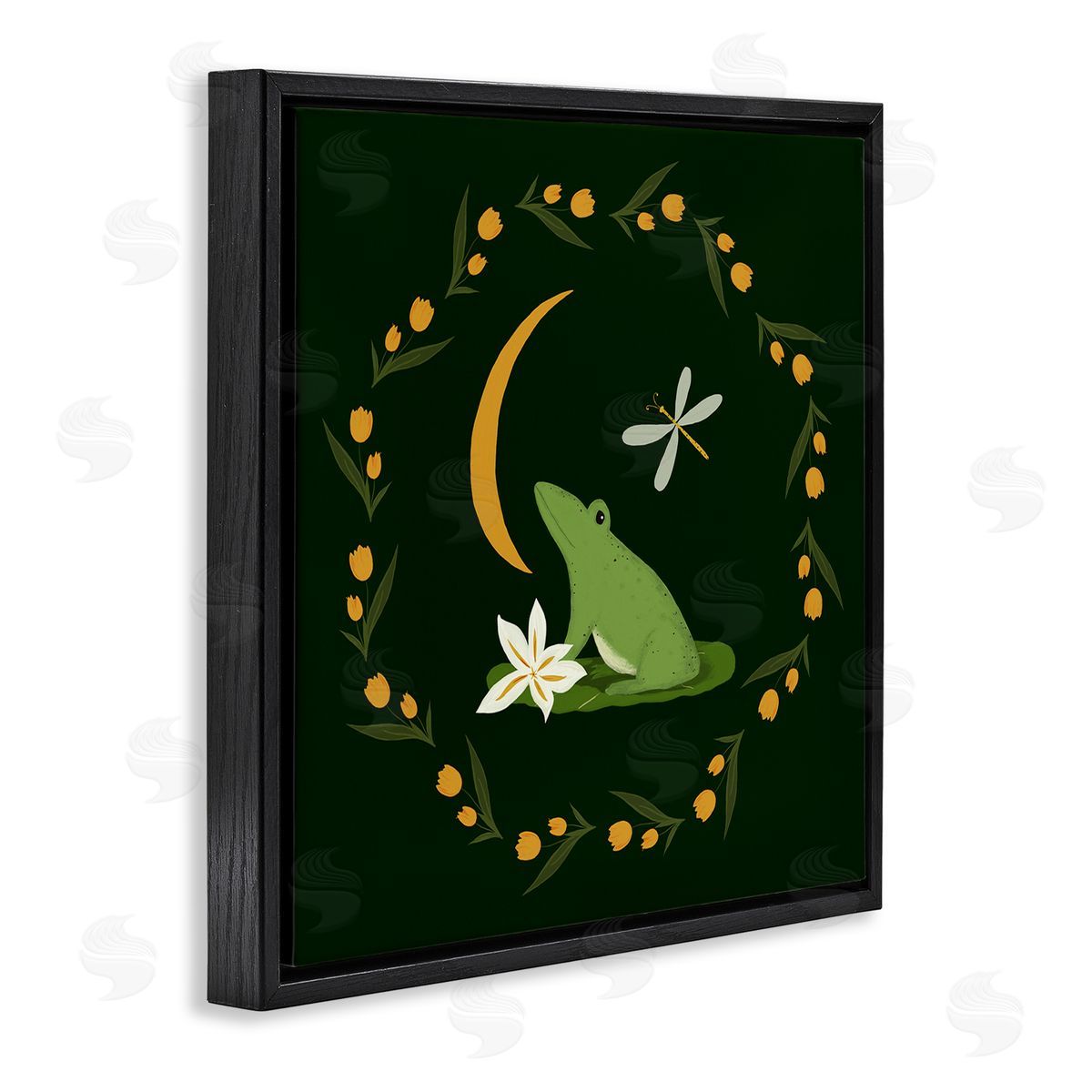 Frog & Moon Garland Black Floating Frame Canvas Wall Art, Home Decor by Michelle Ingari Designs
