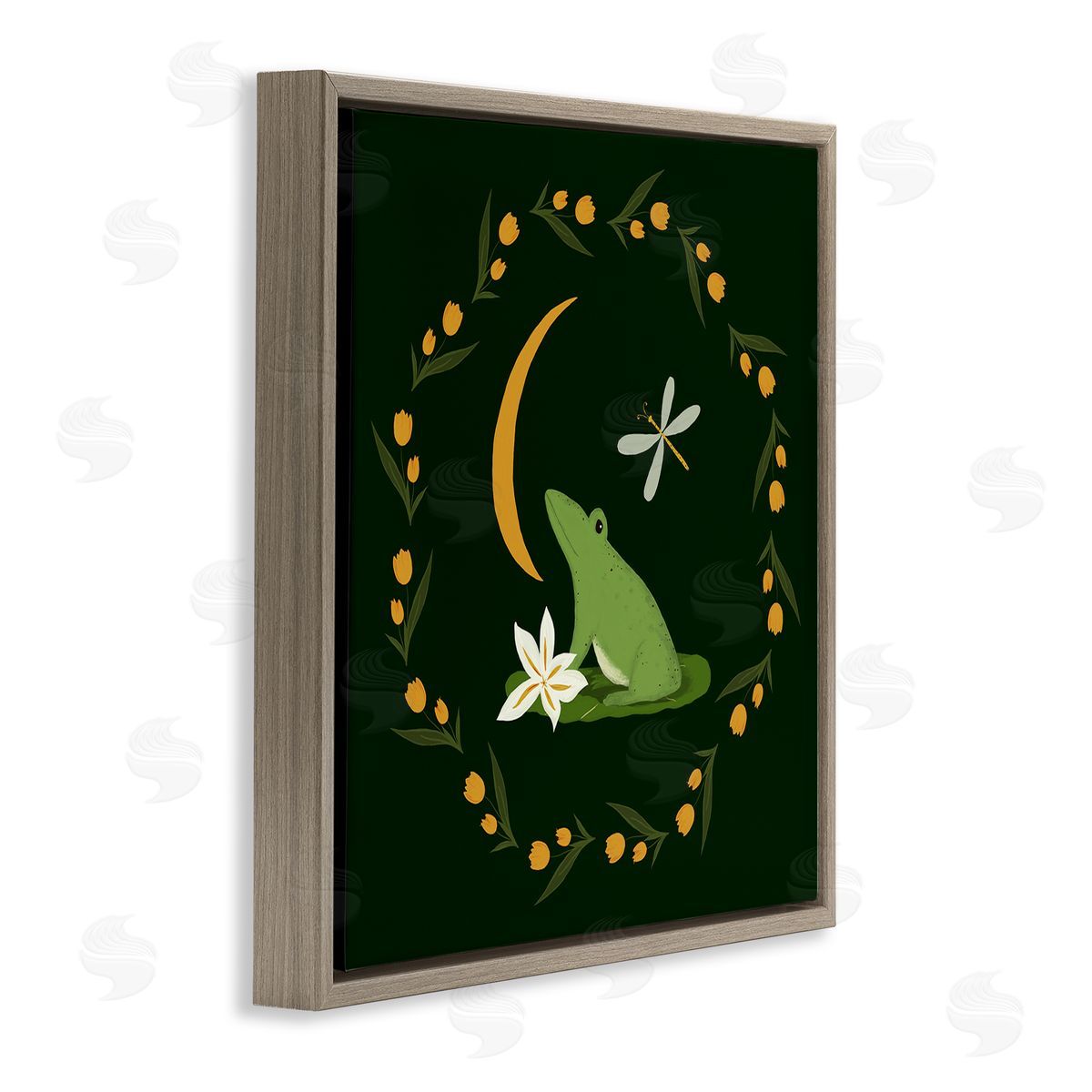 Frog & Moon Garland Brown Floating Frame Canvas Wall Art, Home Decor by Michelle Ingari Designs