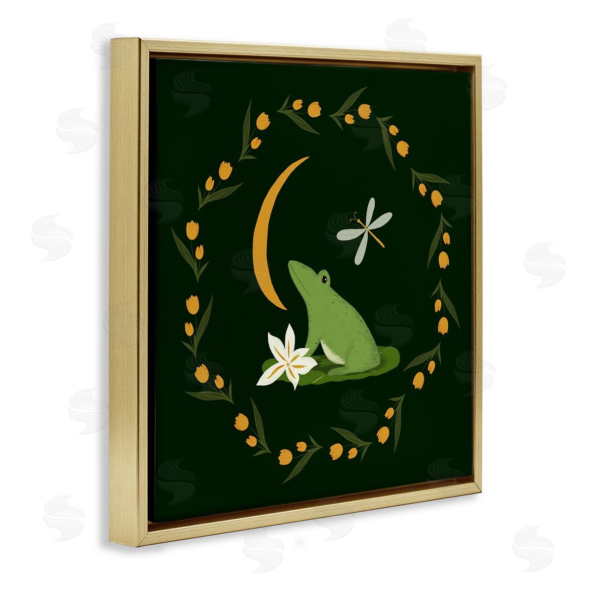 Frog & Moon Garland Gold Floating Frame Canvas Wall Art, Home Decor by Michelle Ingari Designs