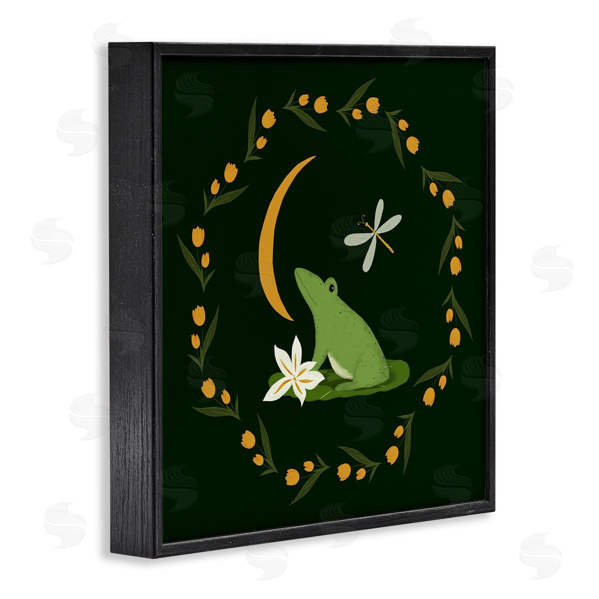 Frog & Moon Garland Black Frame Print Wall Art, Home Decor by Michelle Ingari Designs