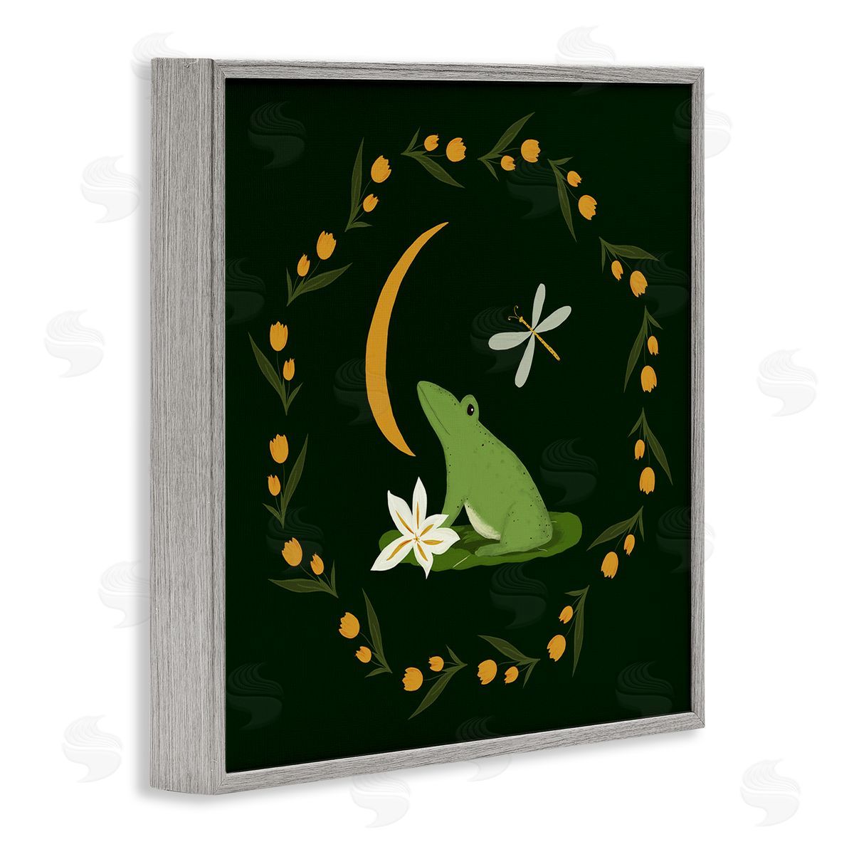 Frog & Moon Garland Grey Frame Print Wall Art, Home Decor by Michelle Ingari Designs