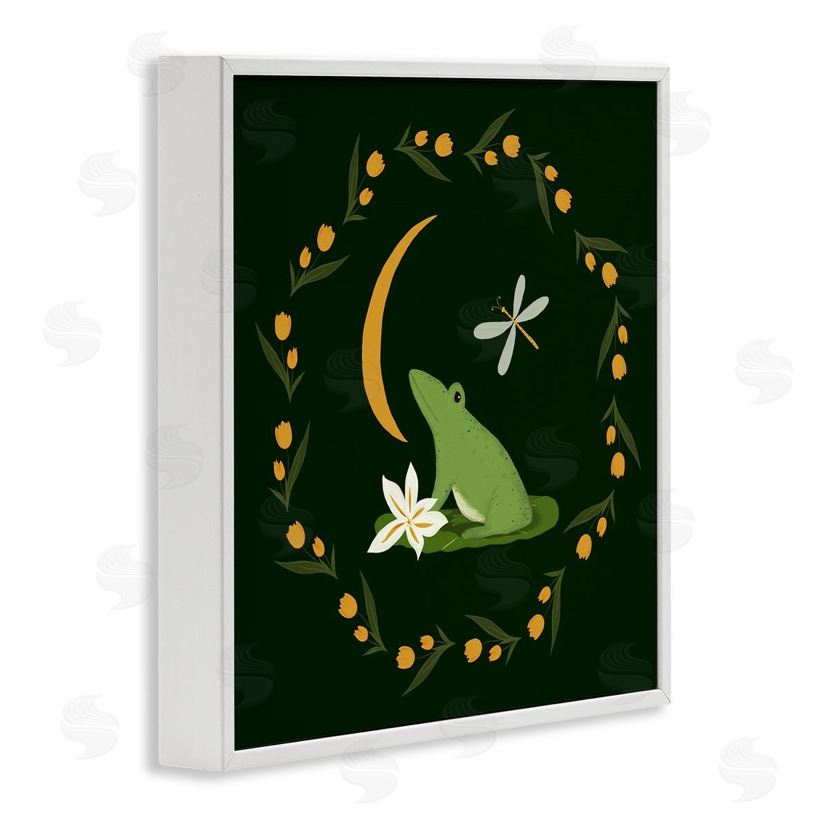 Frog & Moon Garland White Frame Print Wall Art, Home Decor by Michelle Ingari Designs