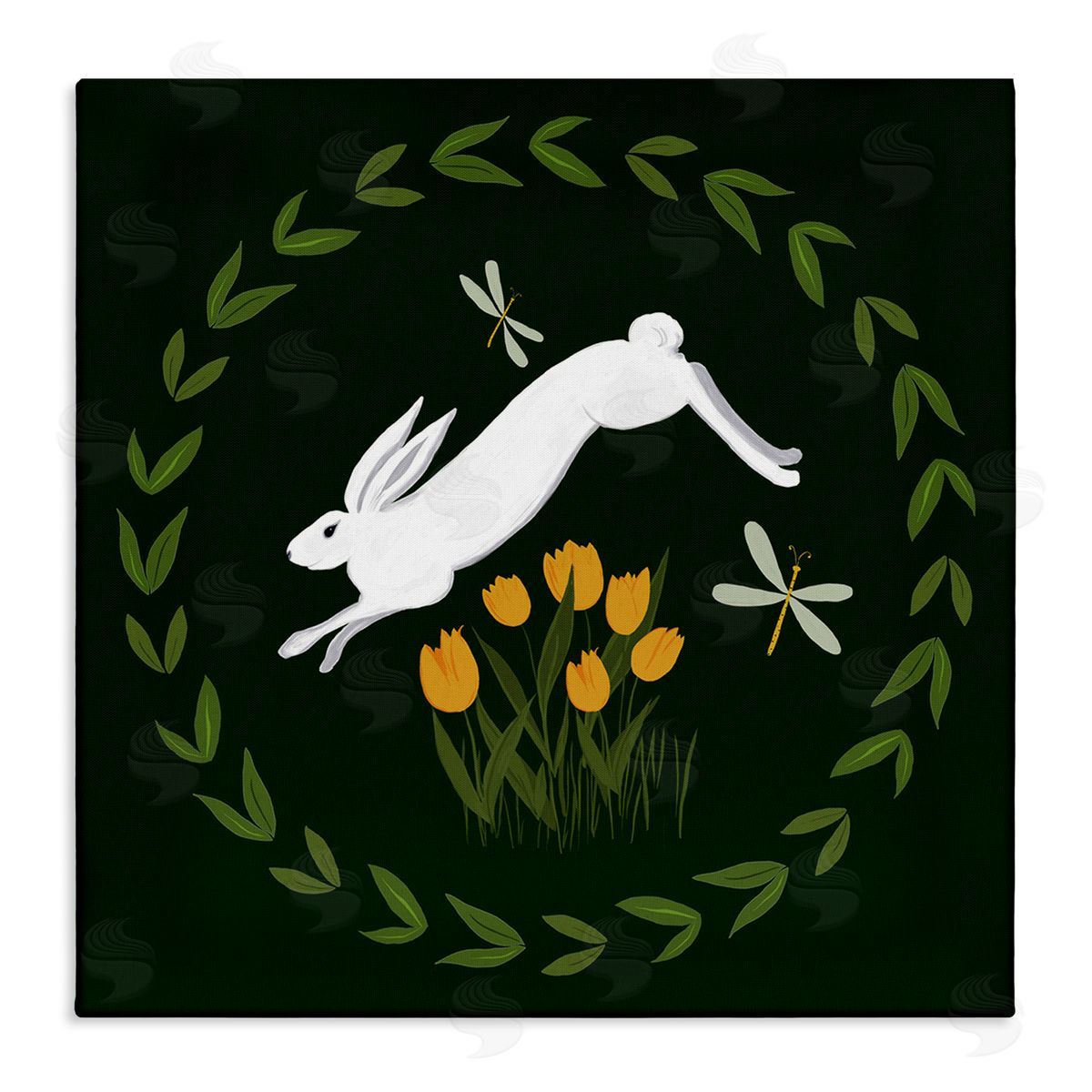 Bunny Hopping in Wreath Canvas Wall Art, Home Decor by Michelle Ingari Designs