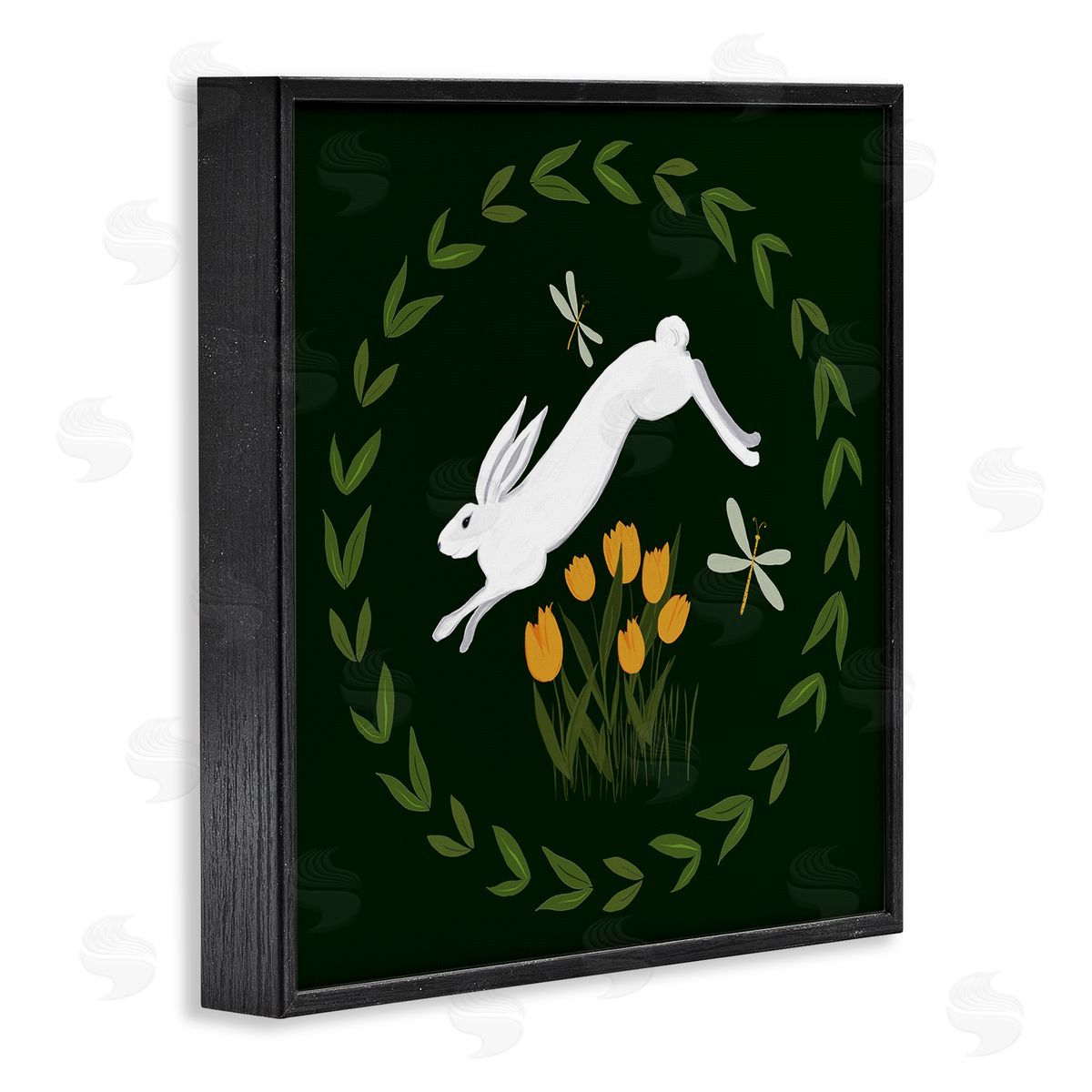 Bunny Hopping in Wreath Black Frame Print Wall Art, Home Decor by Michelle Ingari Designs