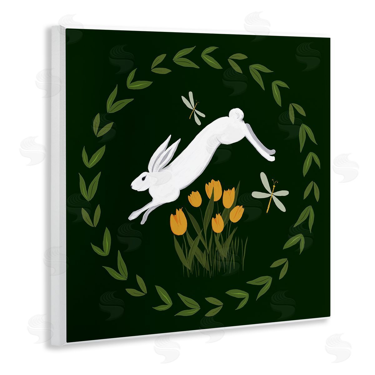 Bunny Hopping in Wreath Wood Plaque Wall Art, Home Decor by Michelle Ingari Designs