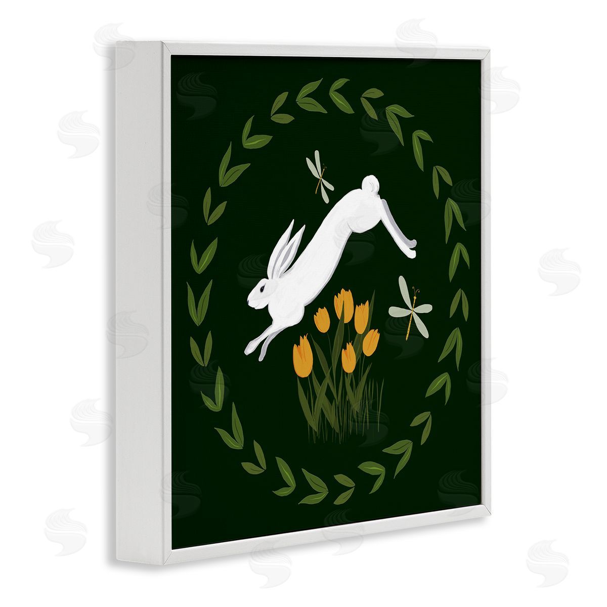 Bunny Hopping in Wreath White Frame Print Wall Art, Home Decor by Michelle Ingari Designs