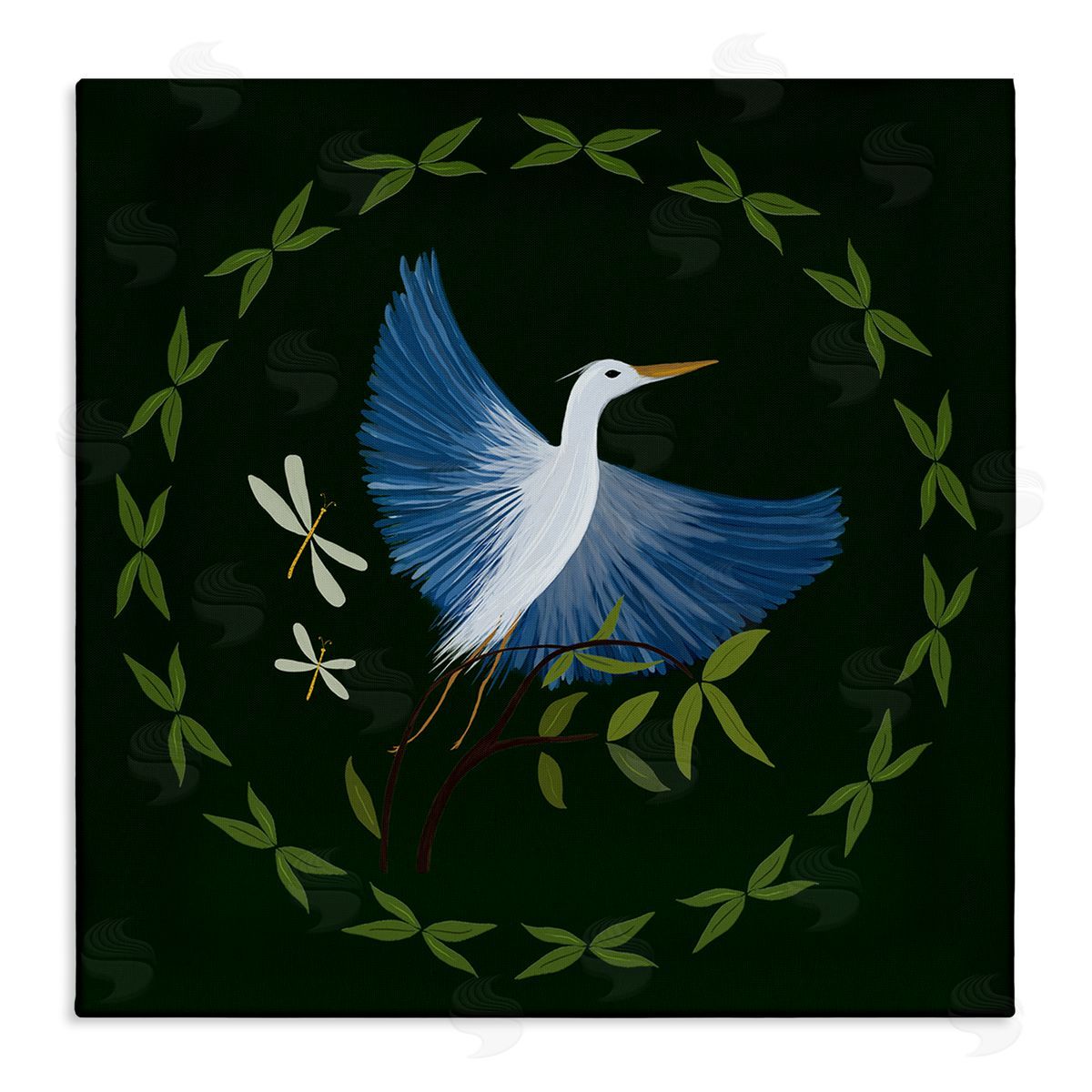 Heron & Dragonflies Wreath Canvas Wall Art, Home Decor by Michelle Ingari Designs