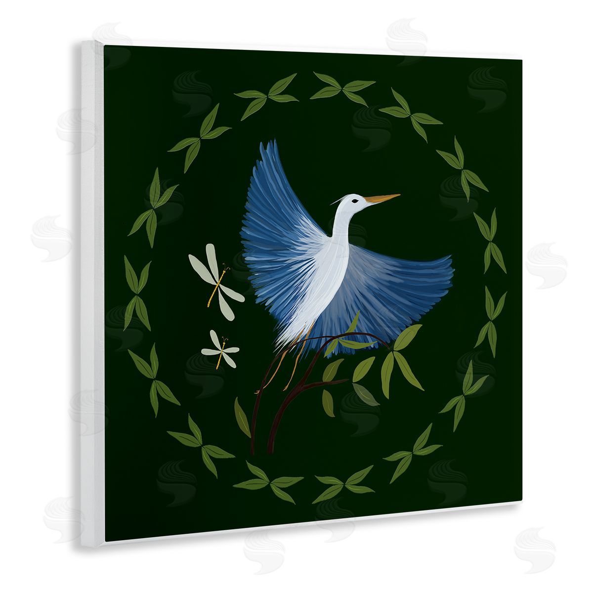Heron & Dragonflies Wreath Wood Plaque Wall Art, Home Decor by Michelle Ingari Designs