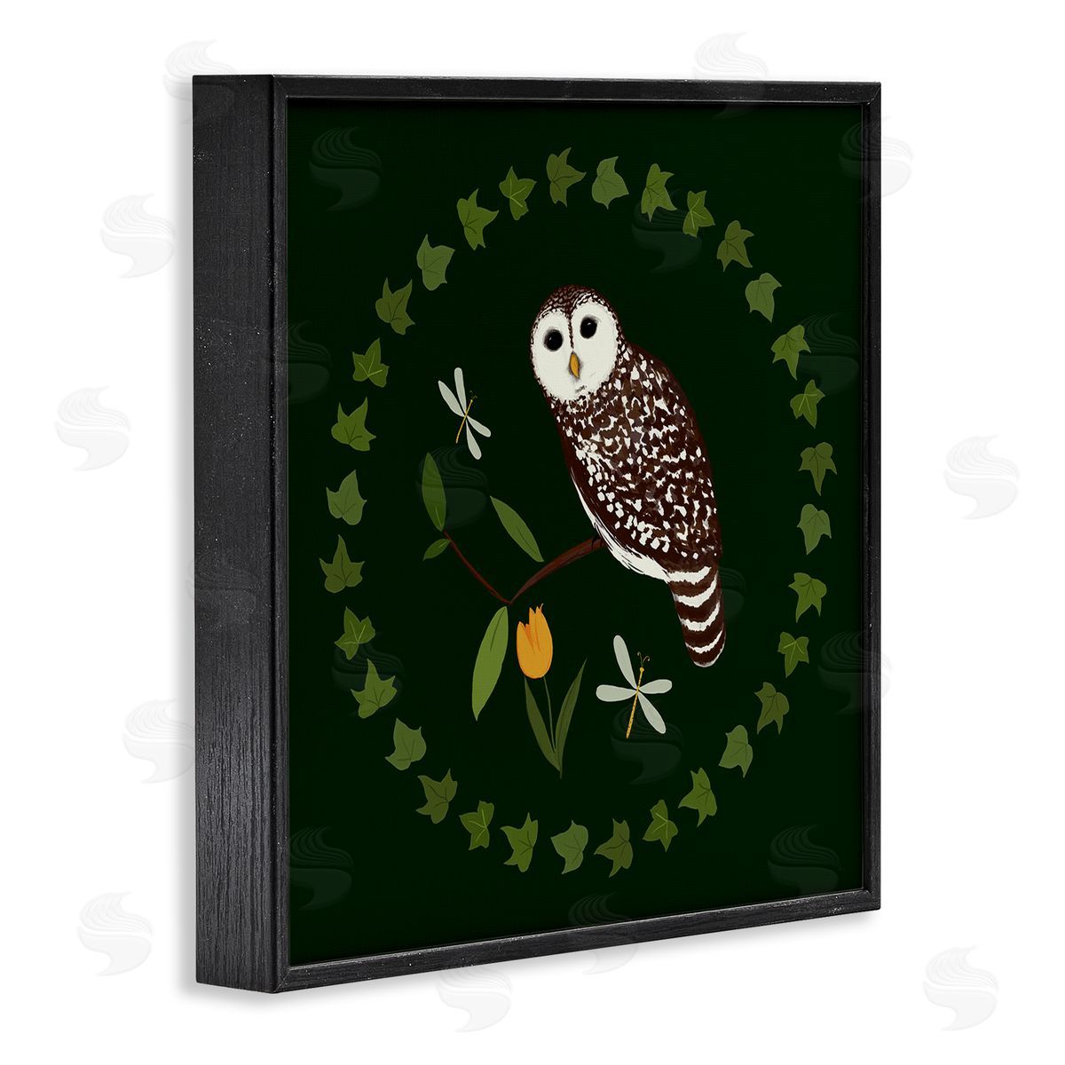 Owl & Tulip Wreath Black Frame Print Wall Art, Home Decor by Michelle Ingari Designs