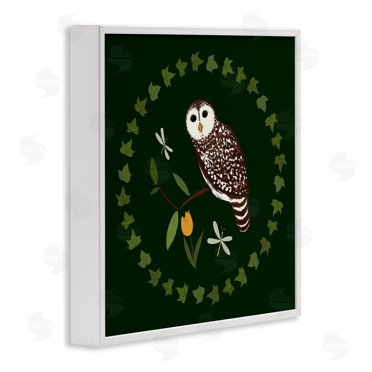 Owl & Tulip Wreath White Frame Print Wall Art, Home Decor by Michelle Ingari Designs