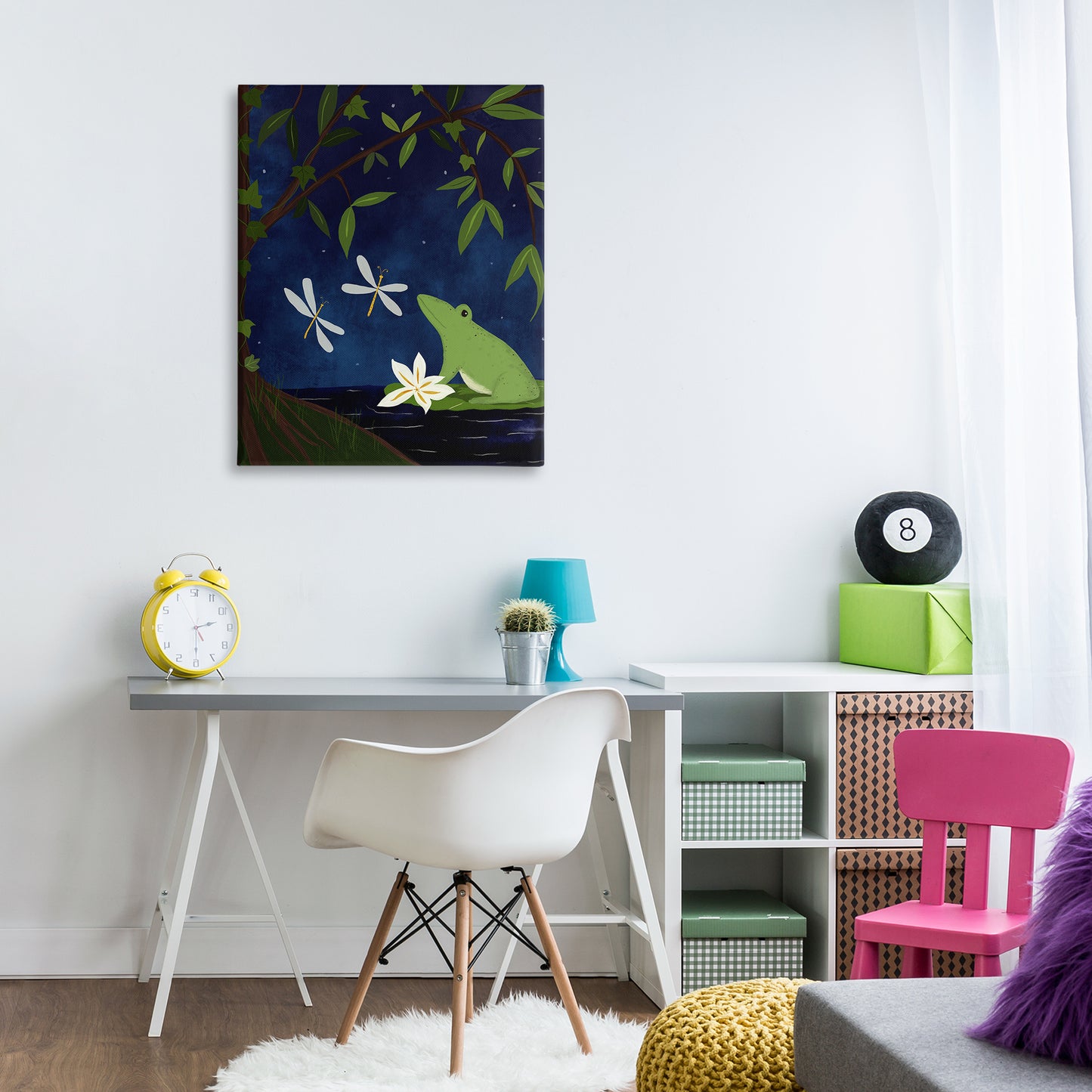 Frog in Night Forest Canvas Wall Art in Room, Home Decor by Michelle Ingari Designs