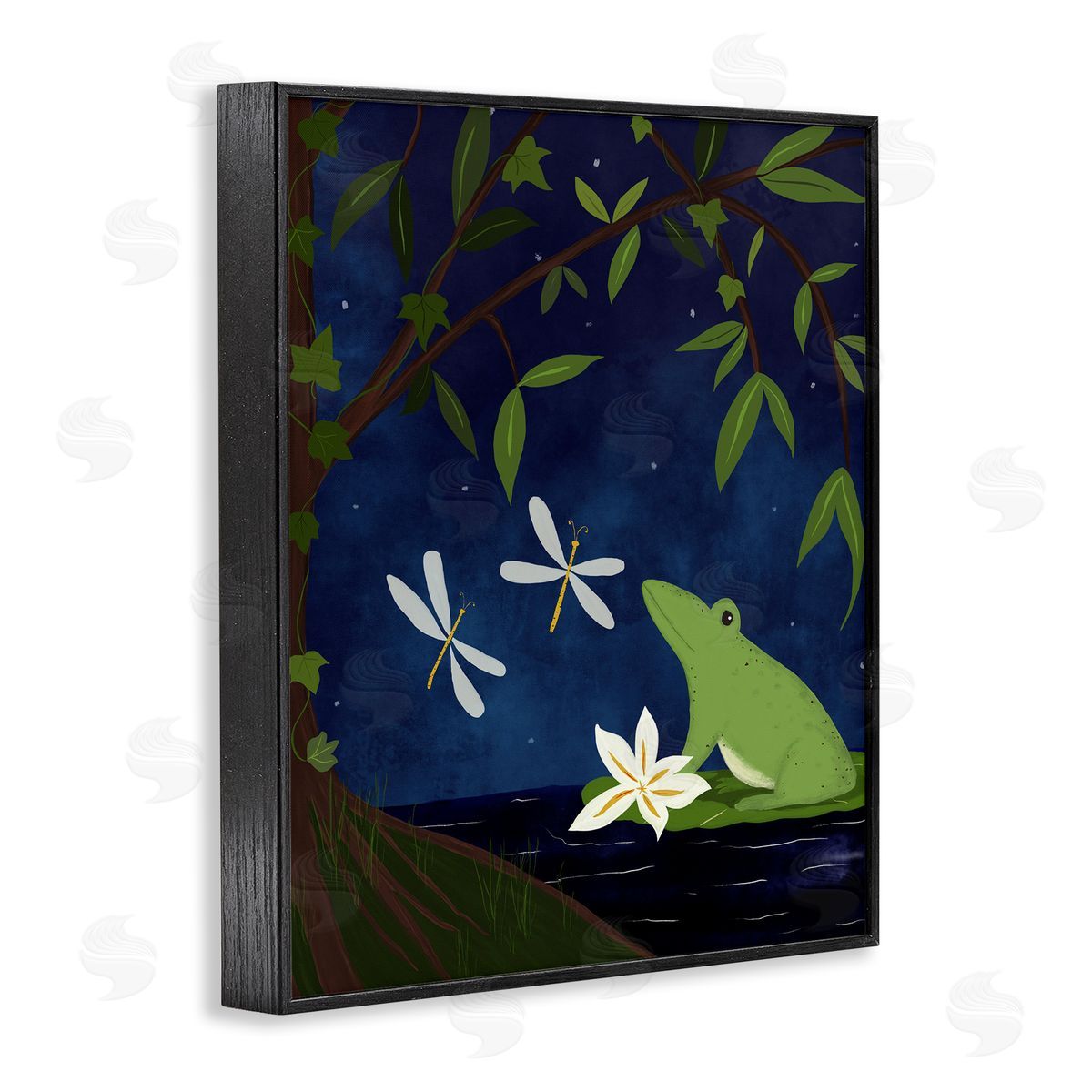 Frog in Night Forest Black Frame Print Wall Art, Home Decor by Michelle Ingari Designs