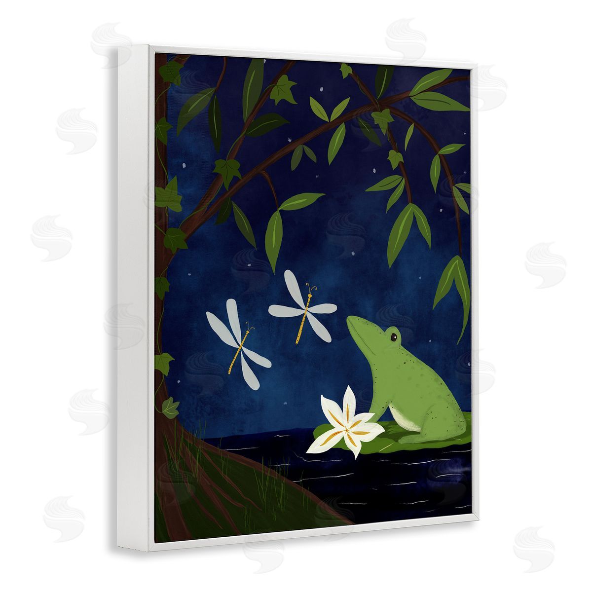 Frog in Night Forest White Frame Print Wall Art, Home Decor by Michelle Ingari Designs