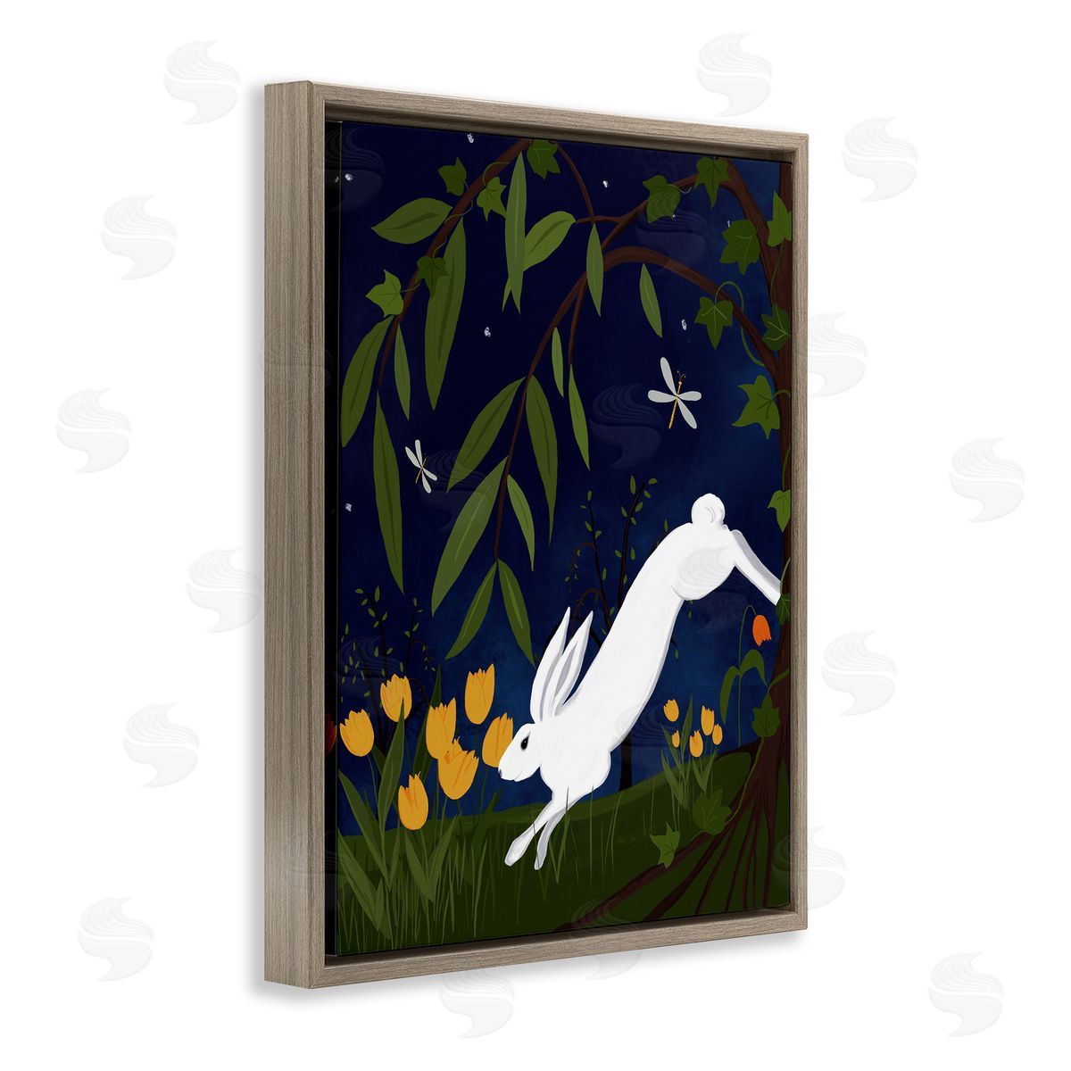 Hare in Night Forest Brown Floating Frame Canvas Wall Art, Home Decor by Michelle Ingari Designs