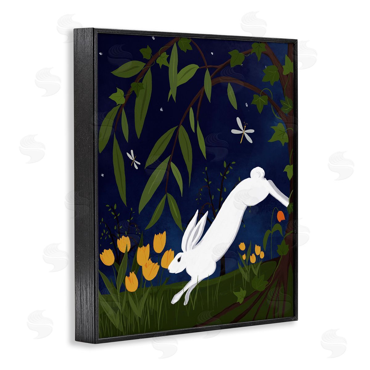 Hare in Night Forest Black Frame Print Wall Art, Home Decor by Michelle Ingari Designs
