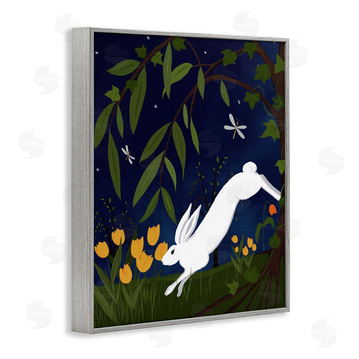 Hare in Night Forest Grey Frame Print Wall Art, Home Decor by Michelle Ingari Designs