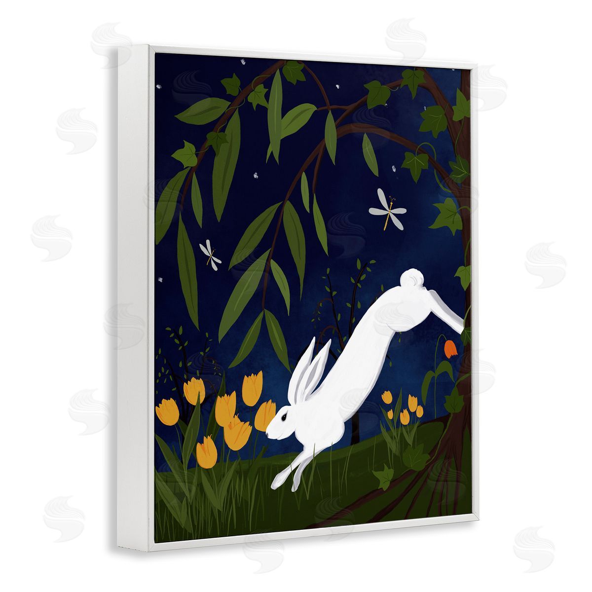 Hare in Night Forest White Frame Print Wall Art, Home Decor by Michelle Ingari Designs
