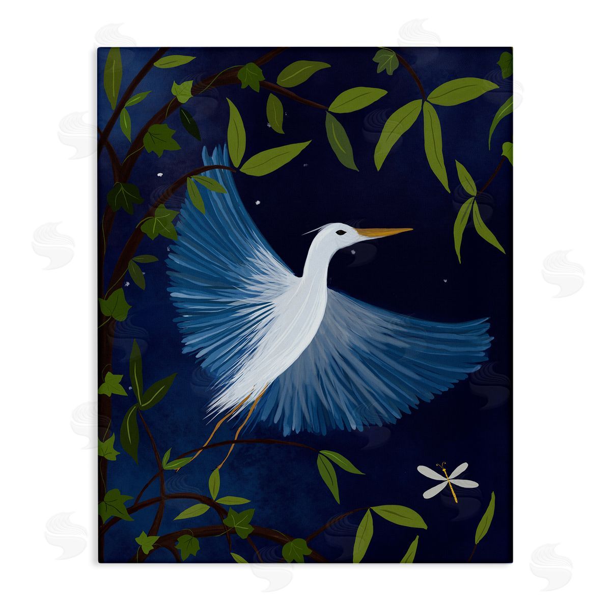 Heron in Night Forest Canvas Wall Art, Home Decor by Michelle Ingari Designs