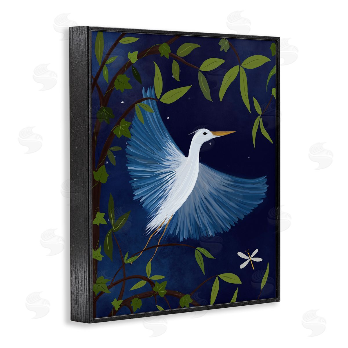 Heron in Night Forest Black Frame Print Wall Art, Home Decor by Michelle Ingari Designs