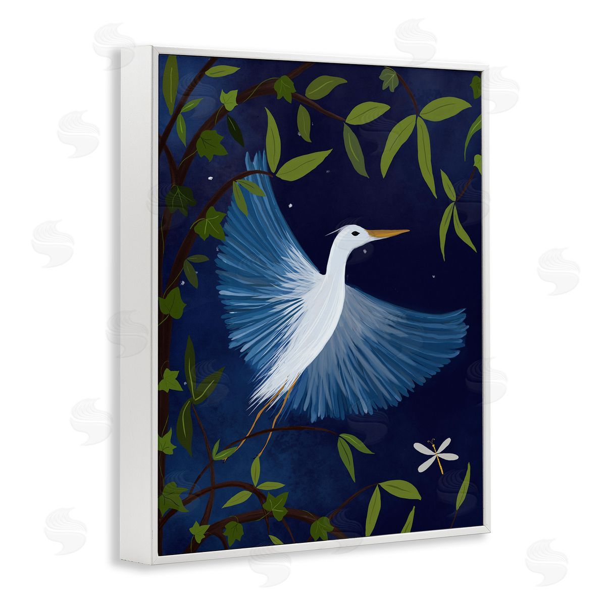 Heron in Night Forest White Frame Print Wall Art, Home Decor by Michelle Ingari Designs