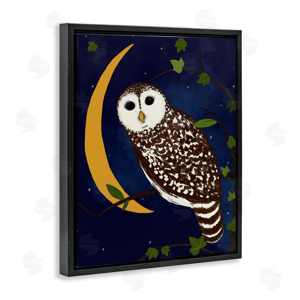 Owl & Moon Forest Black Floating Frame Canvas Wall Art, Home Decor by Michelle Ingari Designs