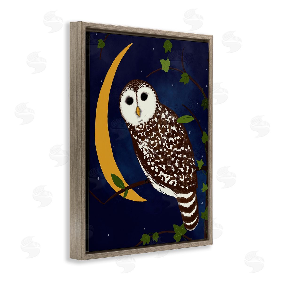 Owl & Moon Forest Brown Floating Frame Canvas Wall Art, Home Decor by Michelle Ingari Designs