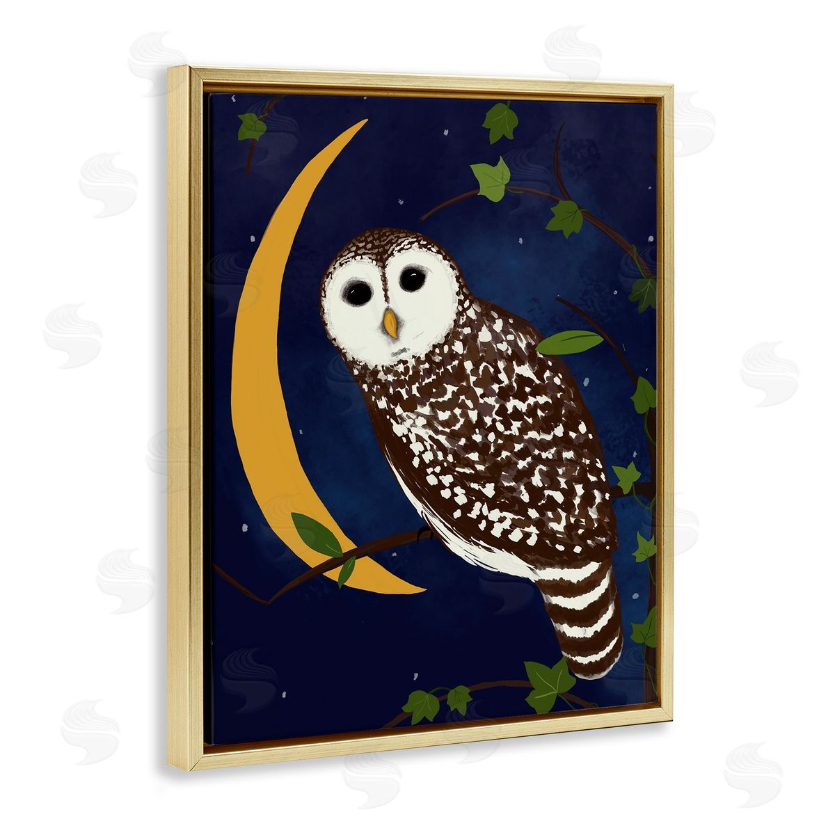 Owl & Moon Forest Gold Floating Frame Canvas Wall Art, Home Decor by Michelle Ingari Designs