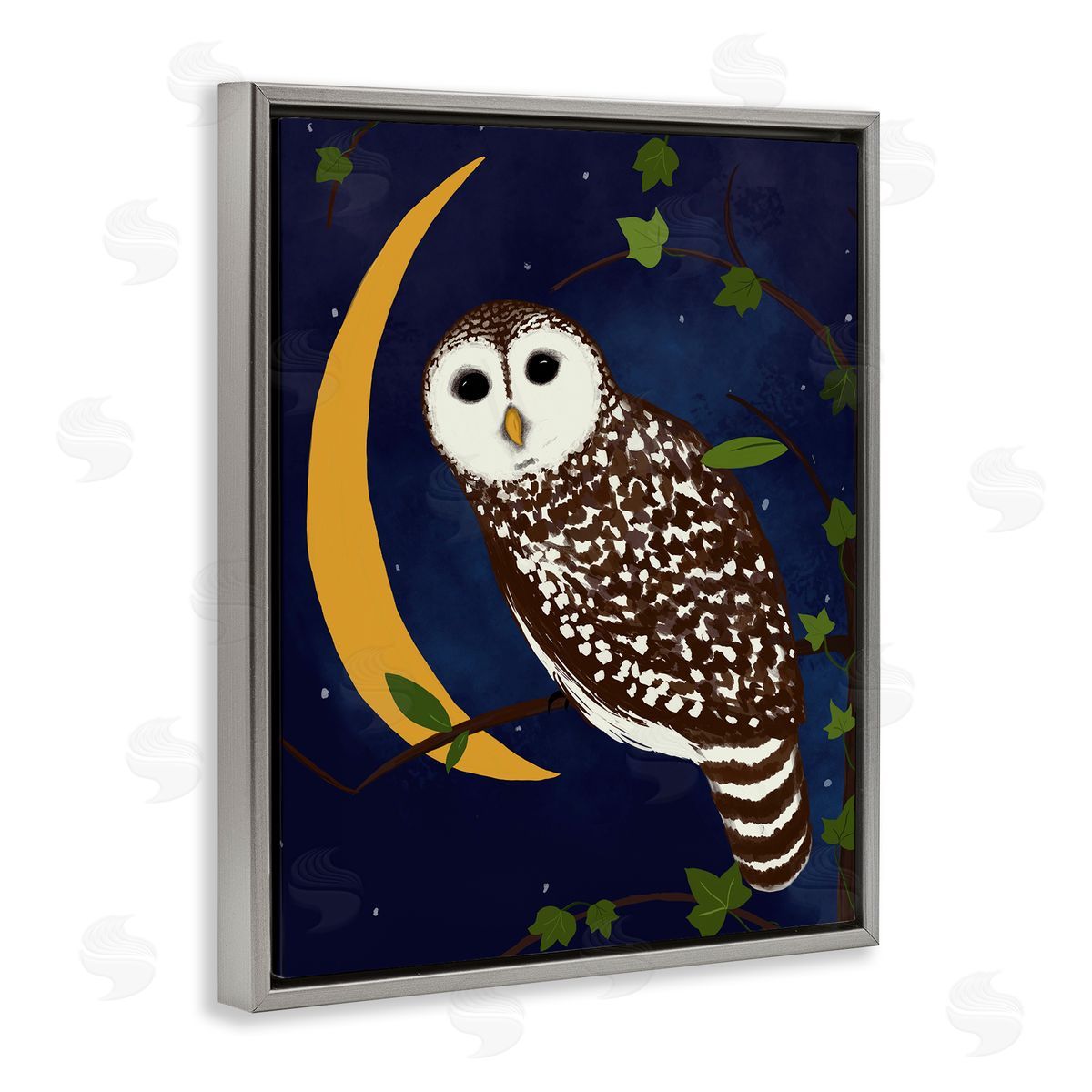 Owl & Moon Forest Grey Floating Frame Canvas Wall Art, Home Decor by Michelle Ingari Designs
