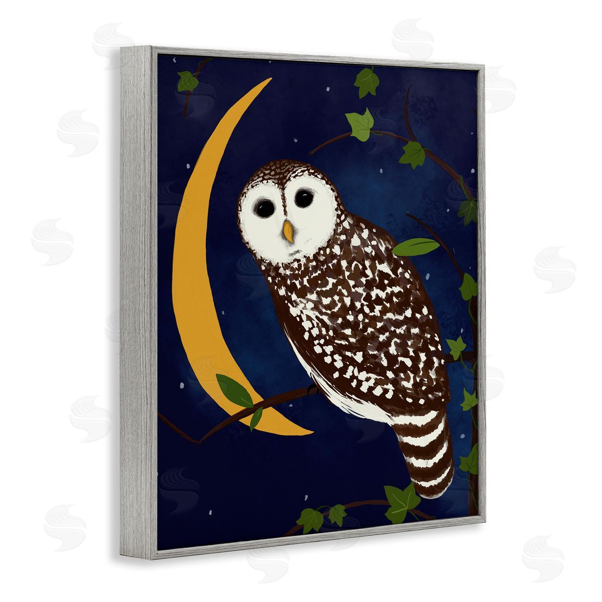 Owl & Moon Forest Grey Frame Print Wall Art, Home Decor by Michelle Ingari Designs