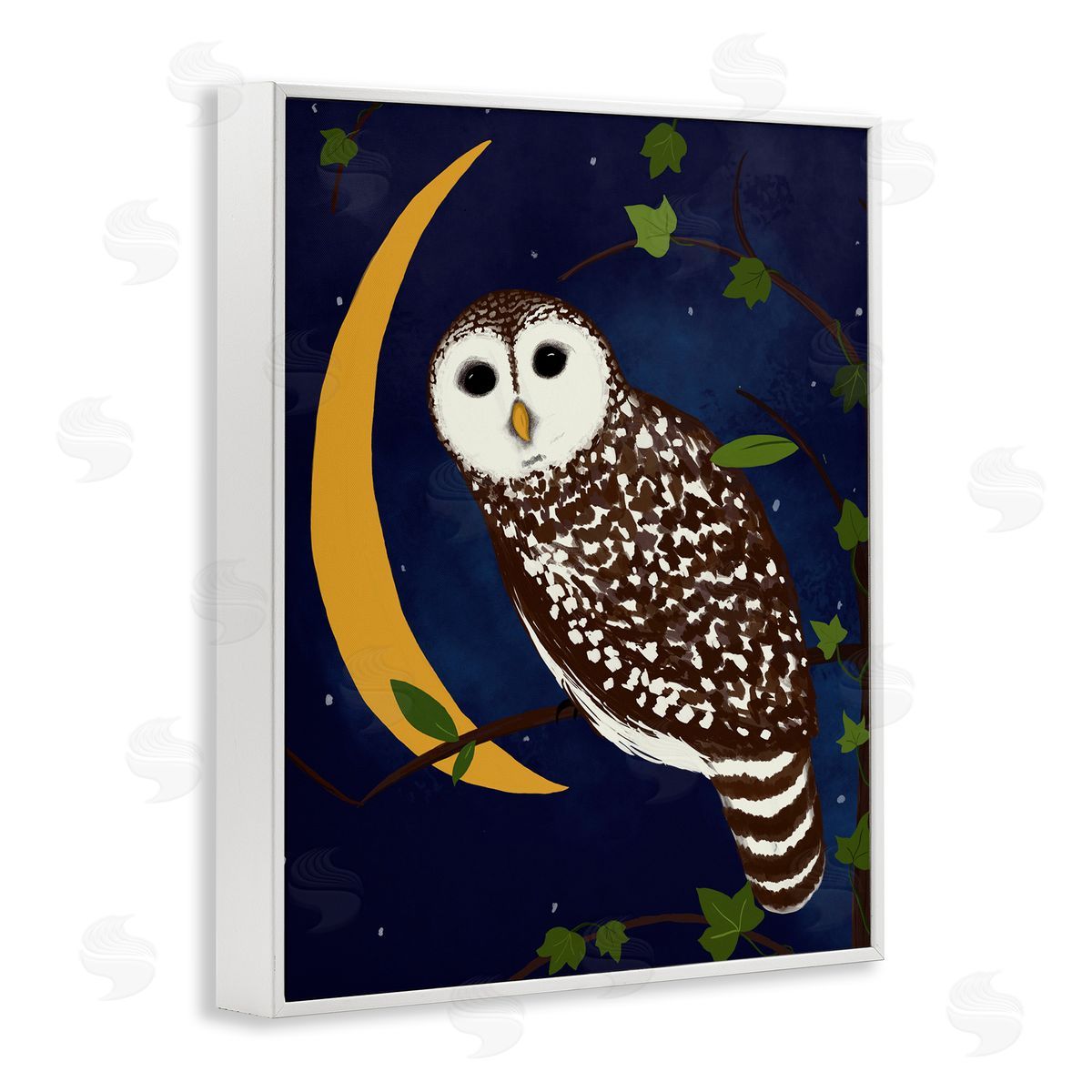 Owl & Moon Forest White Frame Print Wall Art, Home Decor by Michelle Ingari Designs