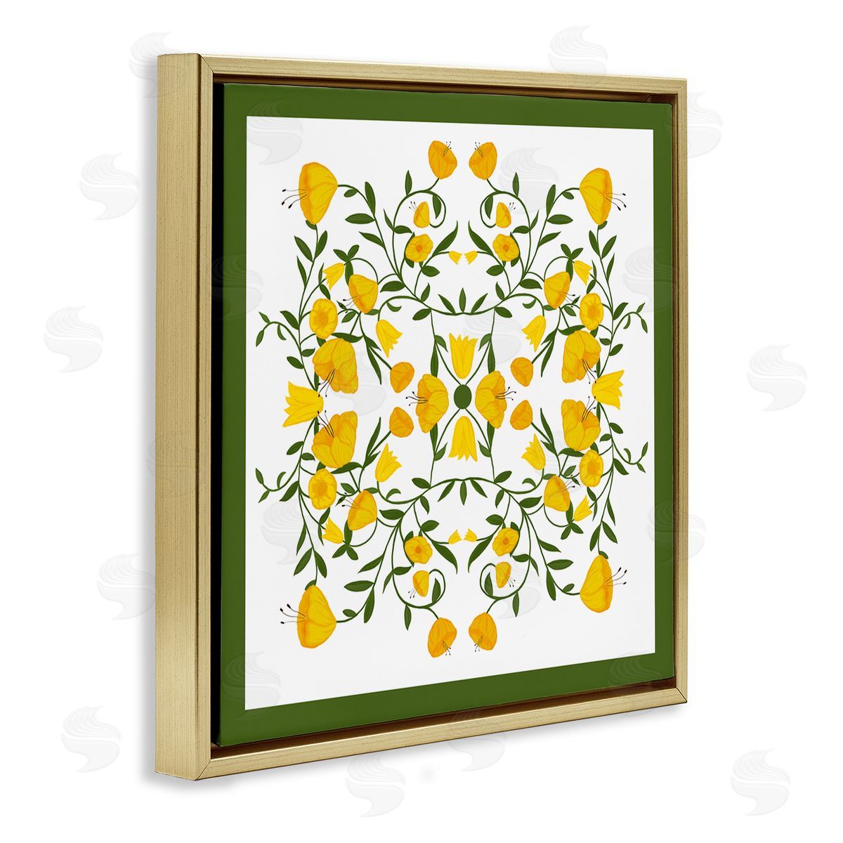 Golden Blooms Symmetry Gold Floating Frame Canvas Wall Art, Home Decor by Michelle Ingari Designs