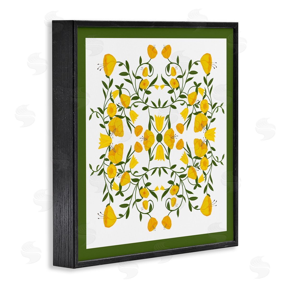 Golden Blooms Symmetry Black Frame Print Wall Art, Home Decor by Michelle Ingari Designs
