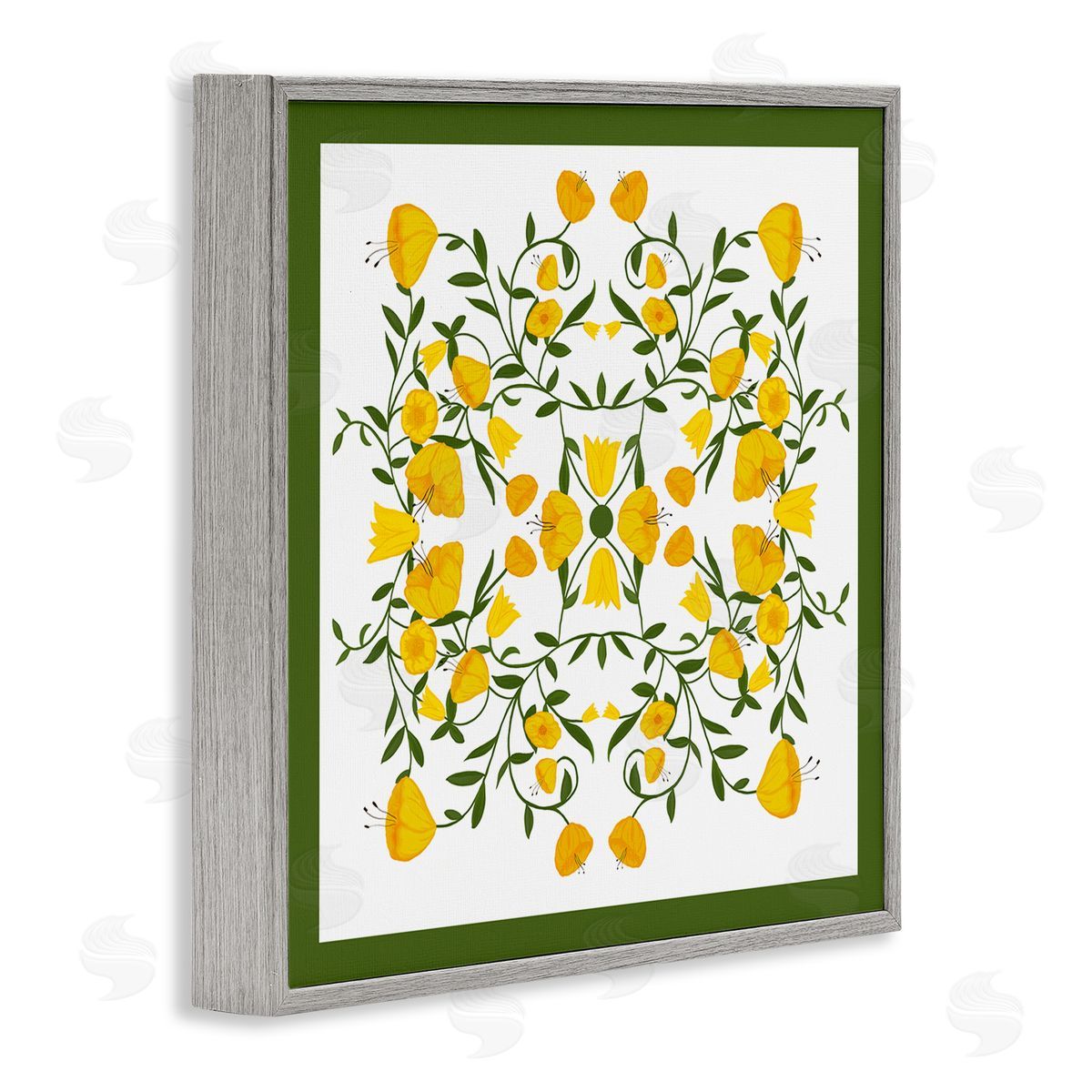 Golden Blooms Symmetry Grey Frame Print Wall Art, Home Decor by Michelle Ingari Designs