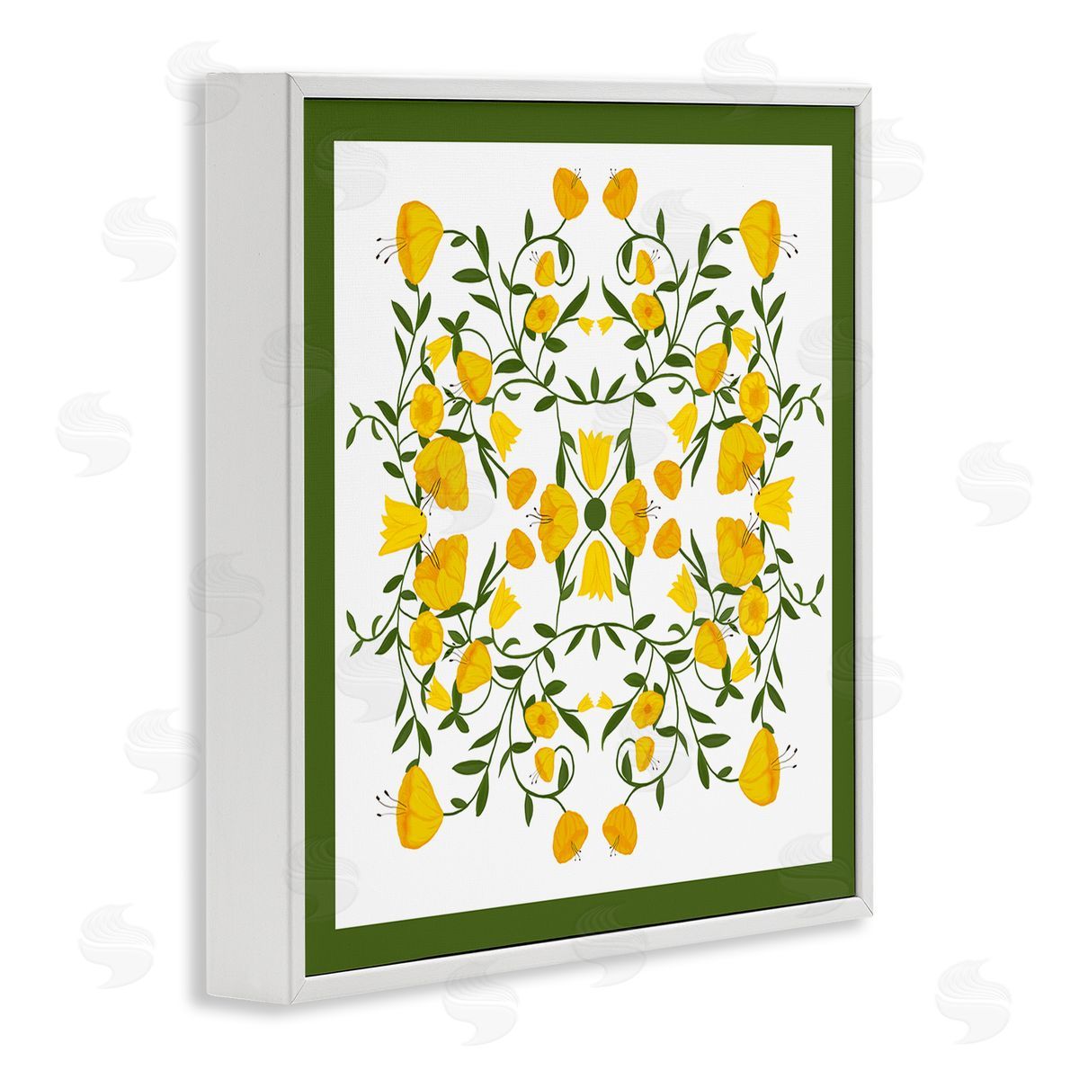 Golden Blooms Symmetry White Frame Print Wall Art, Home Decor by Michelle Ingari Designs