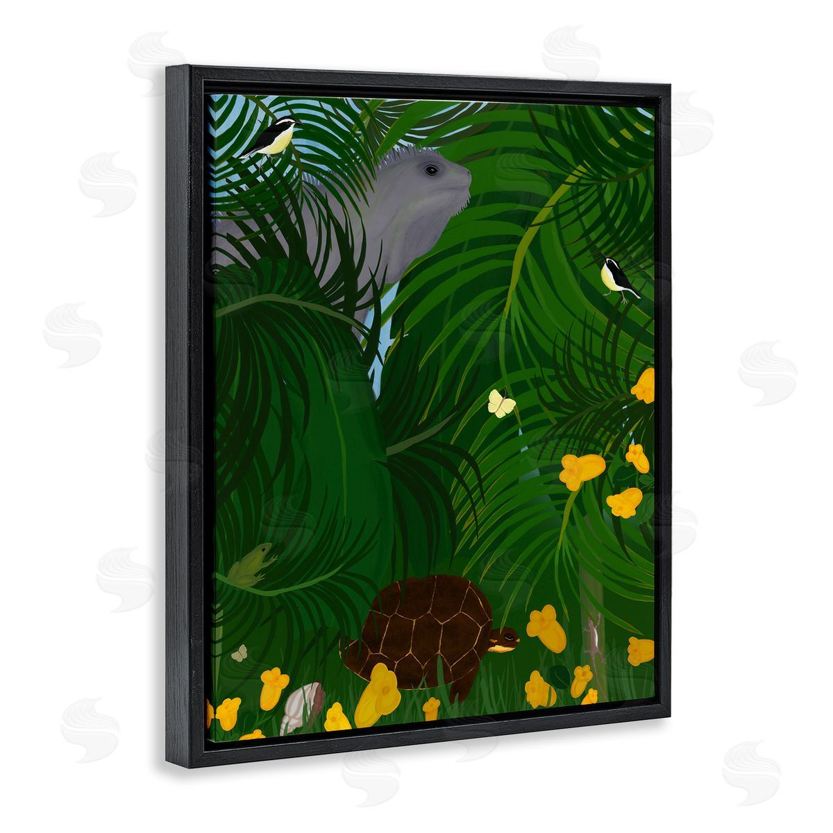 Island Life Animals Black Floating Frame Canvas Wall Art, Home Decor by Michelle Ingari Designs