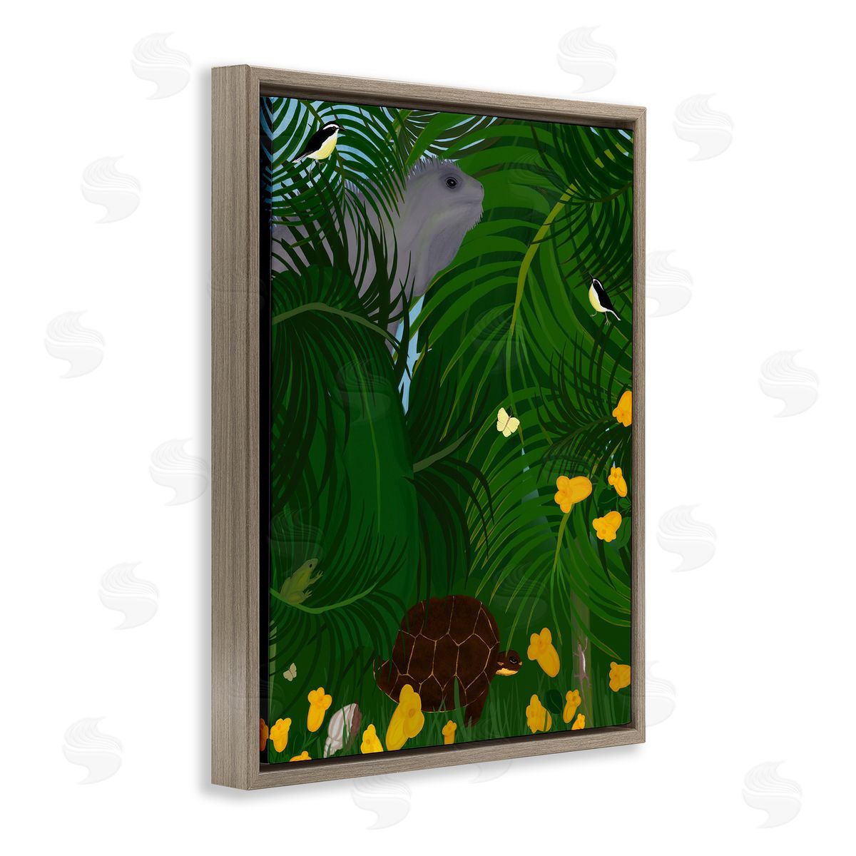 Island Life Animals Brown Floating Frame Canvas Wall Art, Home Decor by Michelle Ingari Designs