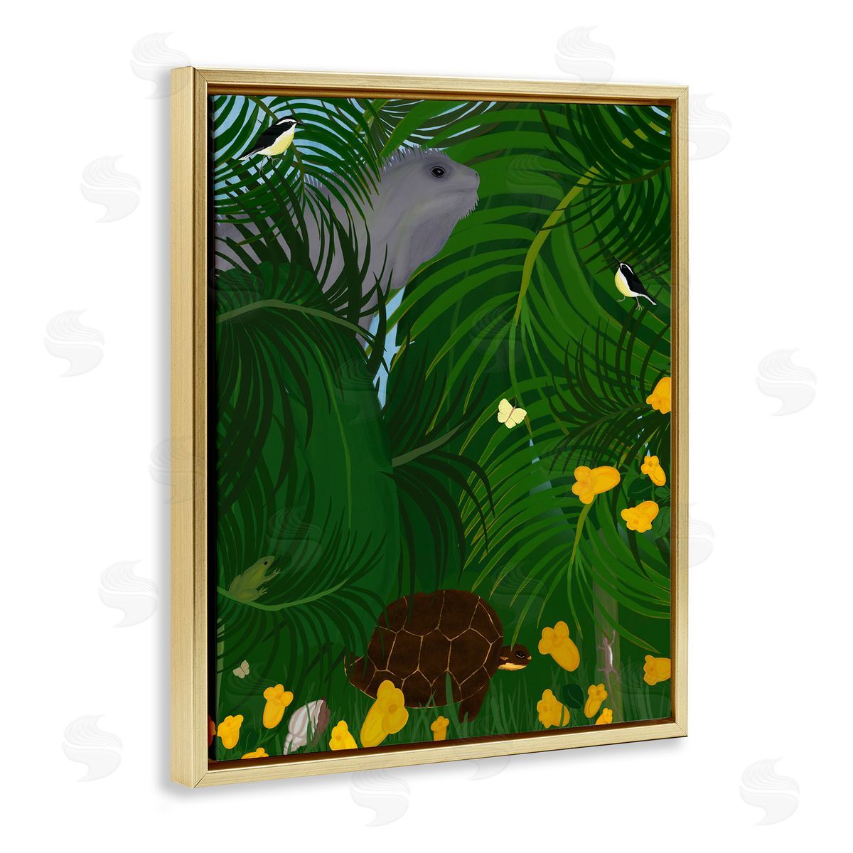 Island Life Animals Gold Floating Frame Canvas Wall Art, Home Decor by Michelle Ingari Designs