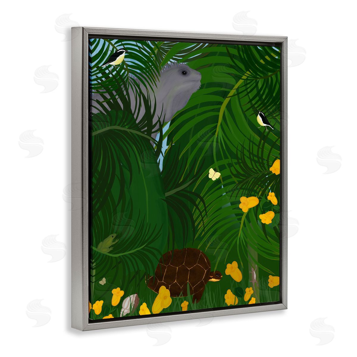 Island Life Animals Grey Floating Frame Canvas Wall Art, Home Decor by Michelle Ingari Designs