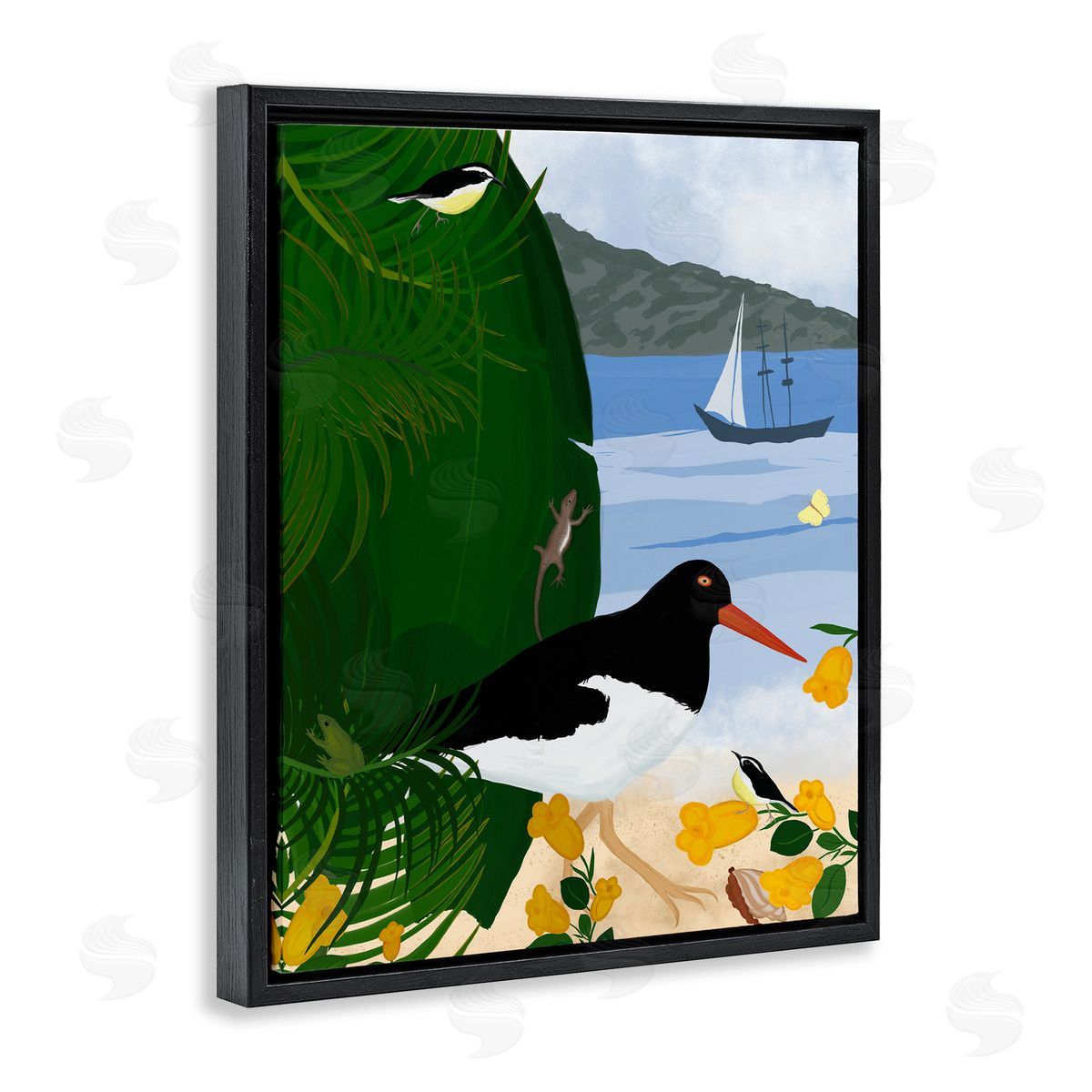 Island Life by Beach Black Floating Frame Canvas Wall Art, Home Decor by Michelle Ingari Designs