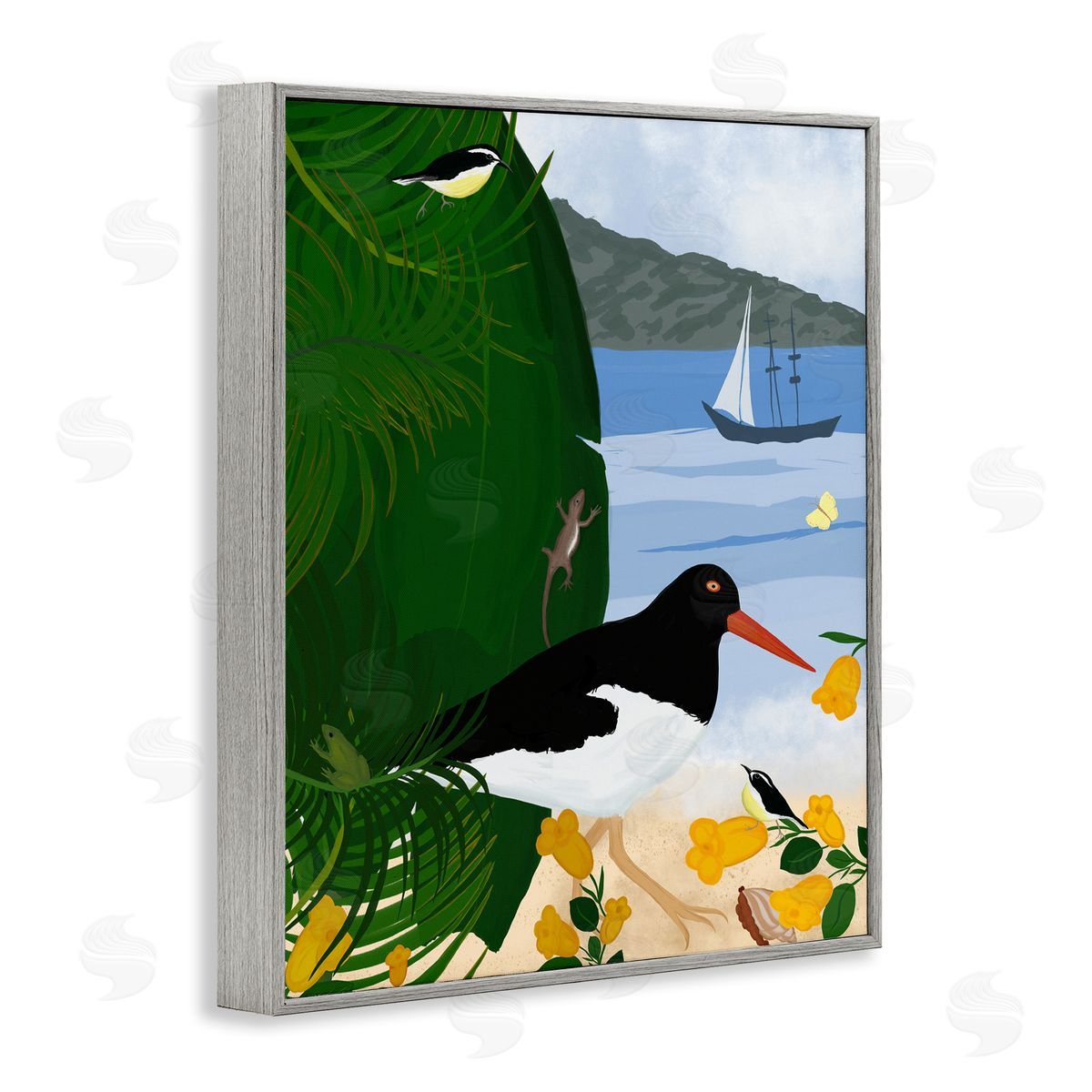 Island Life by Beach Grey Frame Print Wall Art, Home Decor by Michelle Ingari Designs