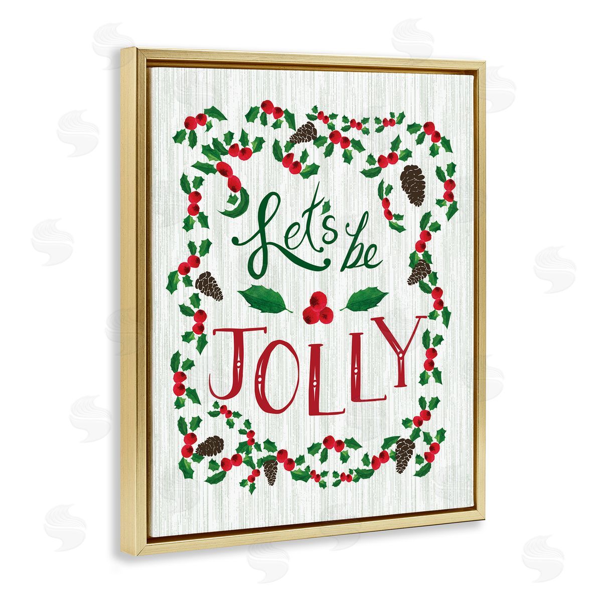 Festive Let's Be Jolly Gold Floating Frame Canvas Wall Art, Home Decor by Michelle Ingari Designs