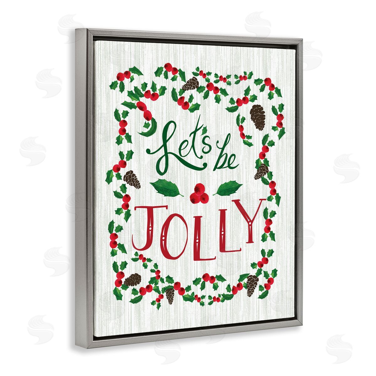 Festive Let's Be Jolly Grey Floating Frame Canvas Wall Art, Home Decor by Michelle Ingari Designs