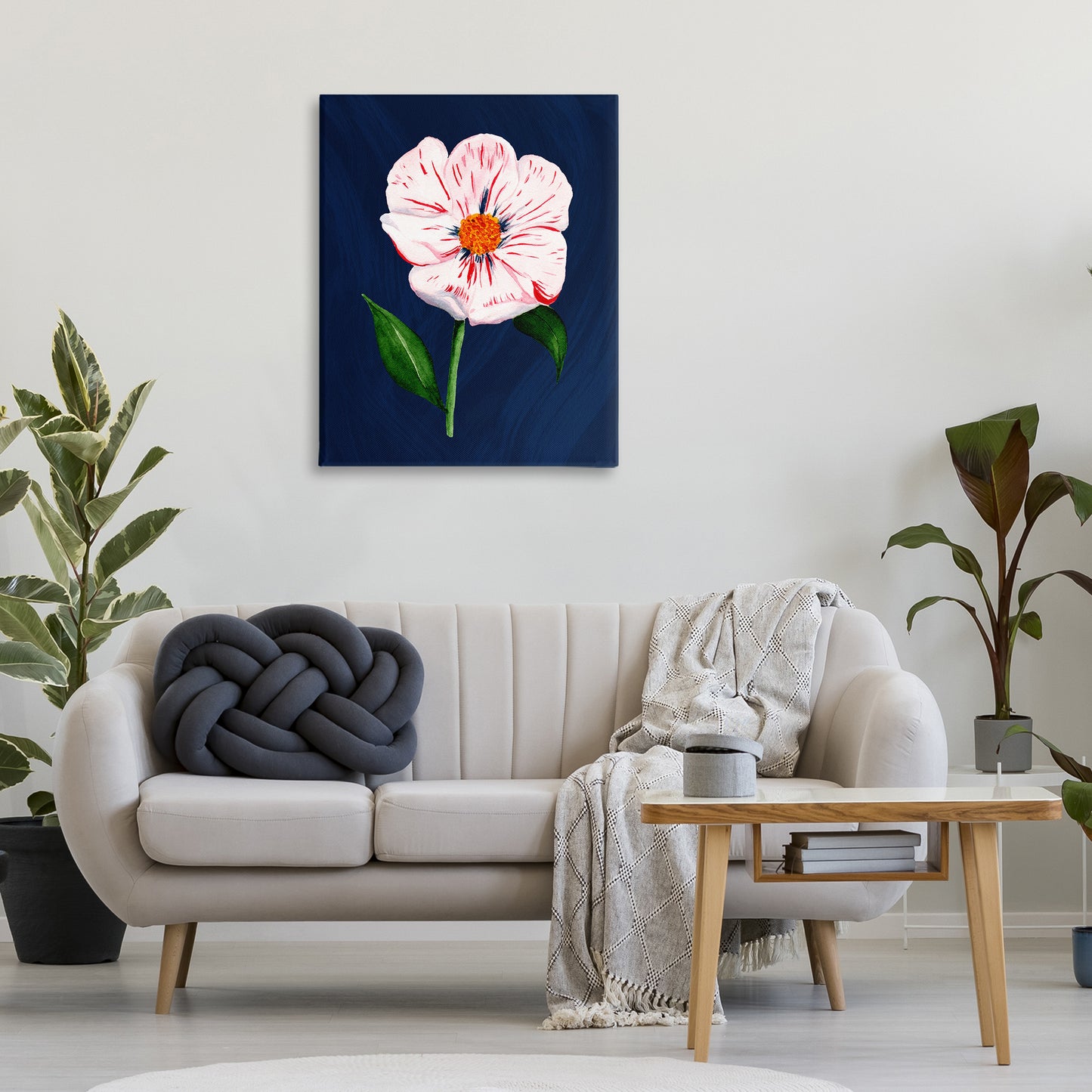 Single Cherry Blossom Bloom Canvas Wall Art in Room, Home Decor by Michelle Ingari Designs